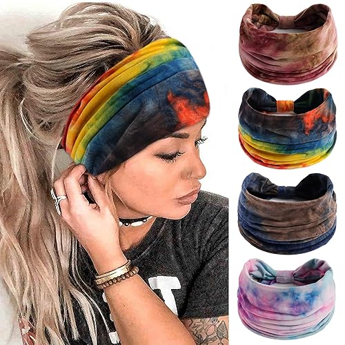 FULZTEY Diademas anchas para mujer, a la moda, teñido anudado, antideslizantes, anudadas, elegantes bandanas bohemias, elásticas, para