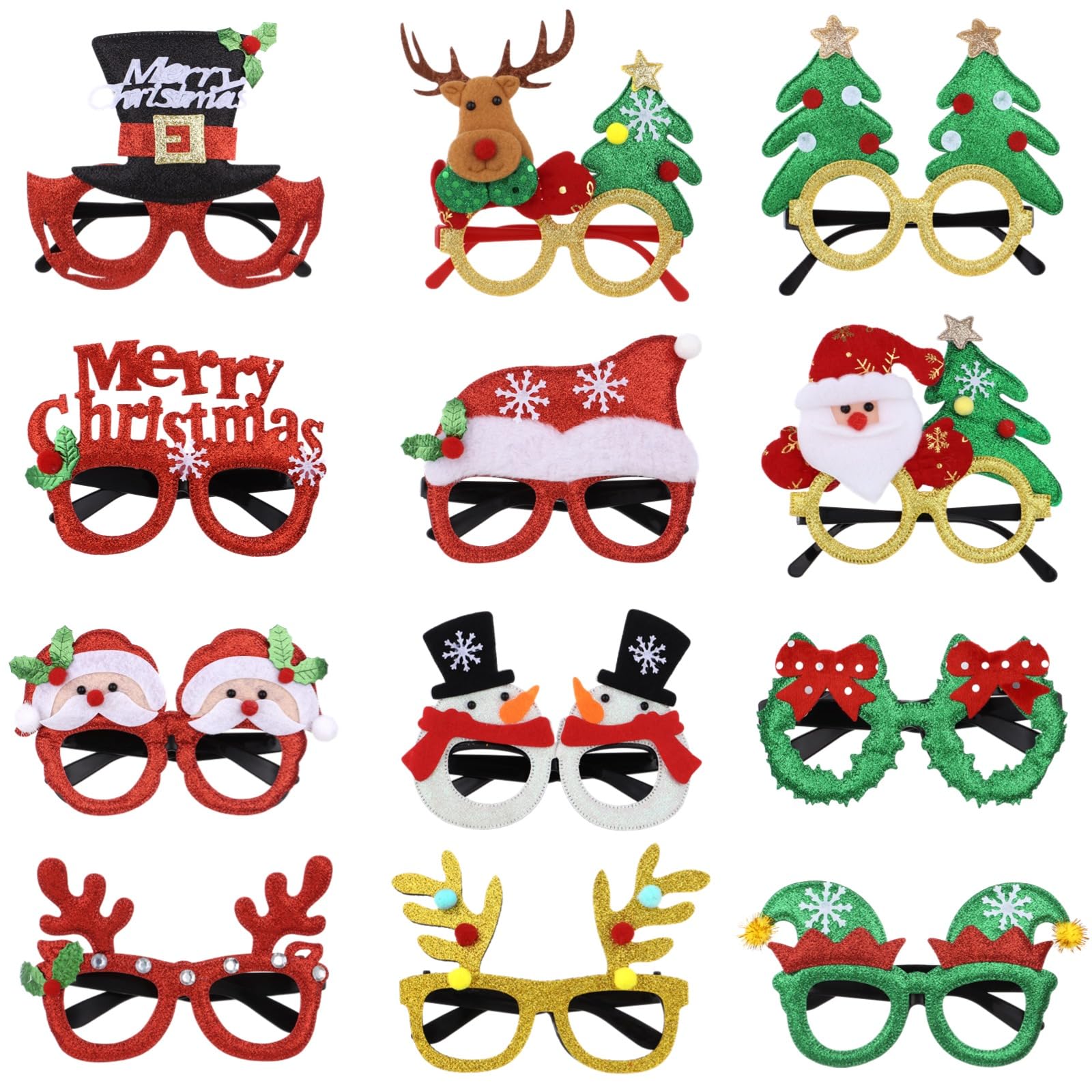 Itoyx 12PCS Christmas Glasses - Party Glasses Decorations Eyewear Accessories Favors - Tree Santa Claus Photo Booth Props Costume - Image 2