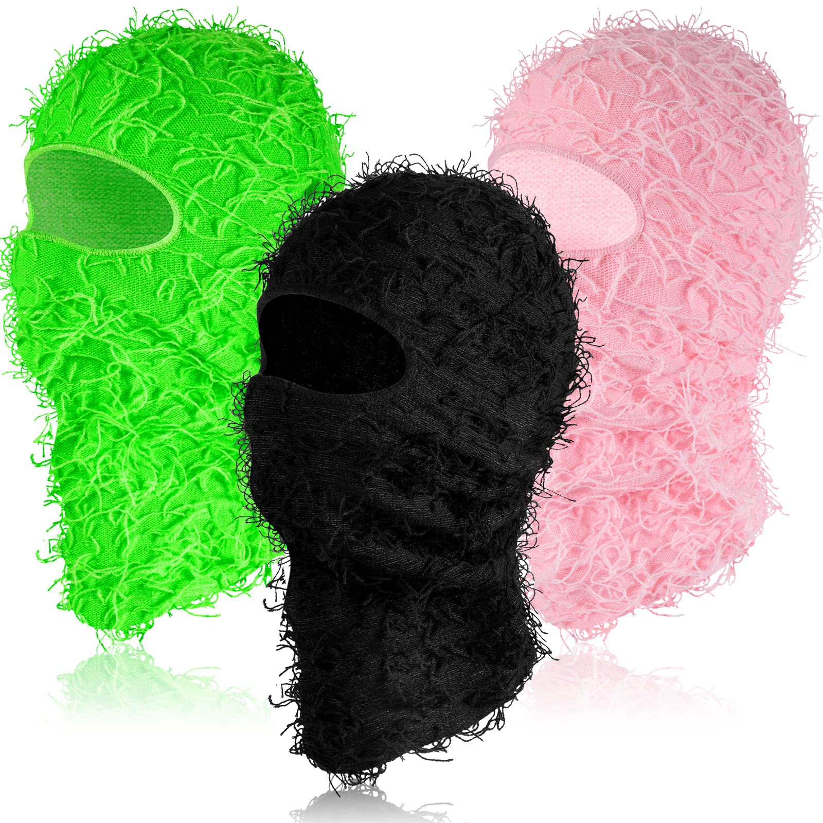 Newcotte 3 Pcs Distressed Balaclava Full Face Ski Mask Cool Knitted Yeat Balaclava Windproof Mask for Men Women