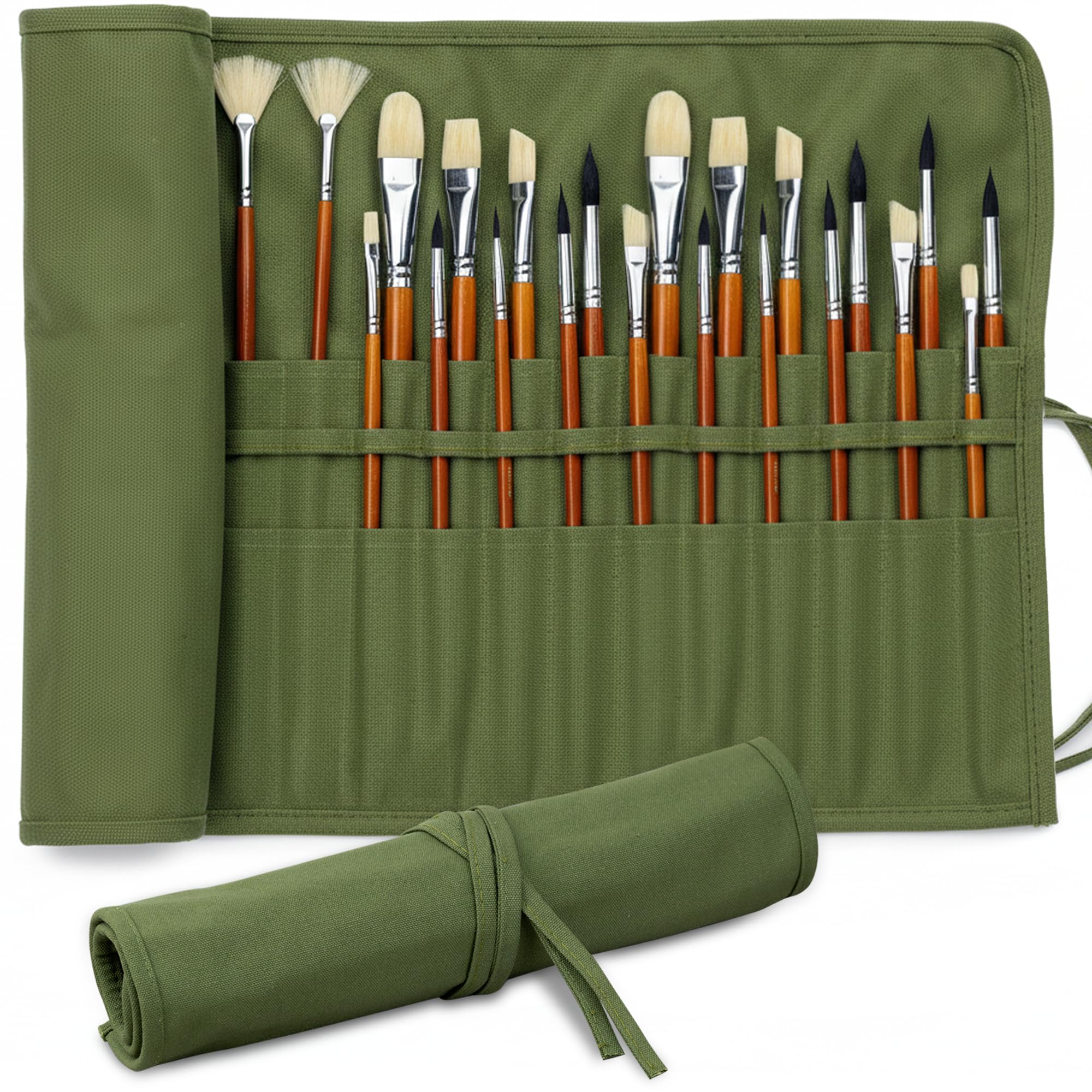 Photo 1 of DUGATO 30-Slot Roll-Up Paint Brush Holder, Premium Canvas Brush Organizer for Artists, Washable Travel Brush Case for Watercolor, Acrylic, Pens & Art Supplies (Army Green) - Brushes not Included