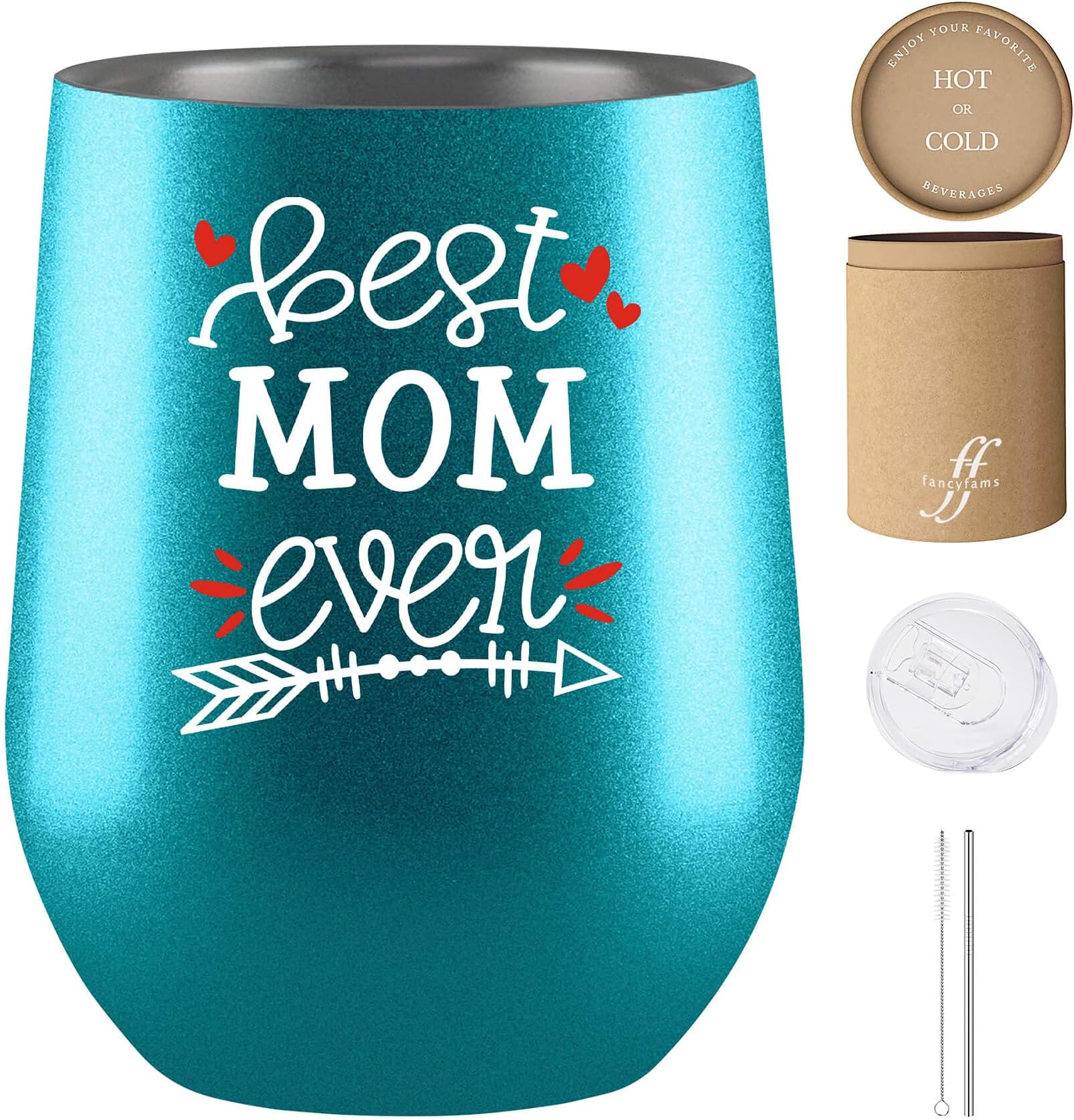 Fancyfams Best Mom Gifts - Best Mom Ever 12oz Wine Tumbler - Mom Tumbler, Mom Birthday Gifts, Best Mom Ever Mug, Mom Wine Tumbler, Mothers Day Cups, Mom Cup (Best Mom - Turquoise)