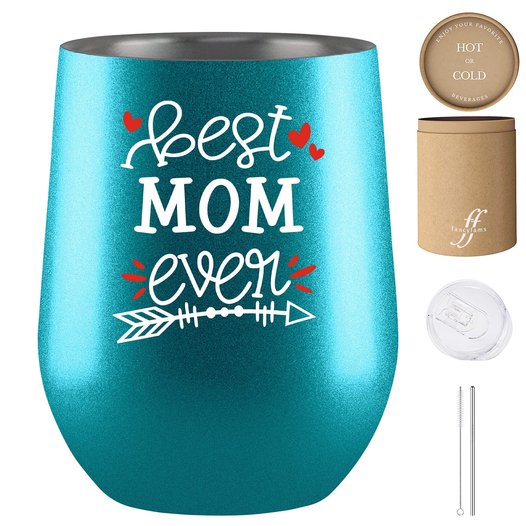 Fancyfams Best Mom Gifts - Best Mom Ever 12oz Wine Tumbler - Mom Tumbler, Mom Birthday Gifts, Best Mom Ever Mug, Mom Wine Tumbler, Mothers Day Cups, Mom Cup (Best Mom - Turquoise)