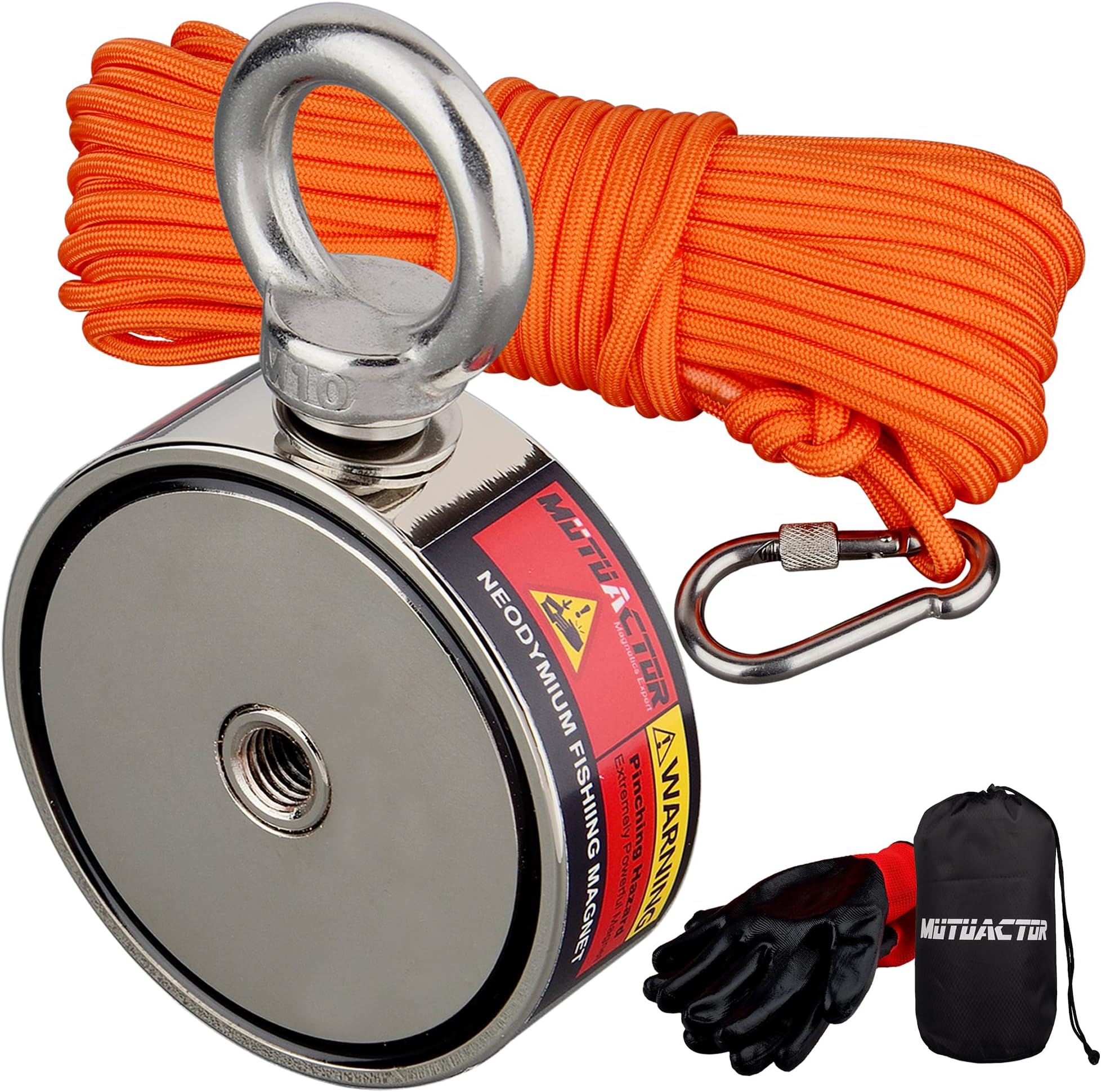 - MUTUACTOR Neodymium Fishing Magnet,Double Sided Combined 1100lbs Powerful Fishing Magnet Heavy Duty with 65Ft Salvage Rope,Durable Gloves,Waterproof Bag for Retrieving Tools Find Treasure