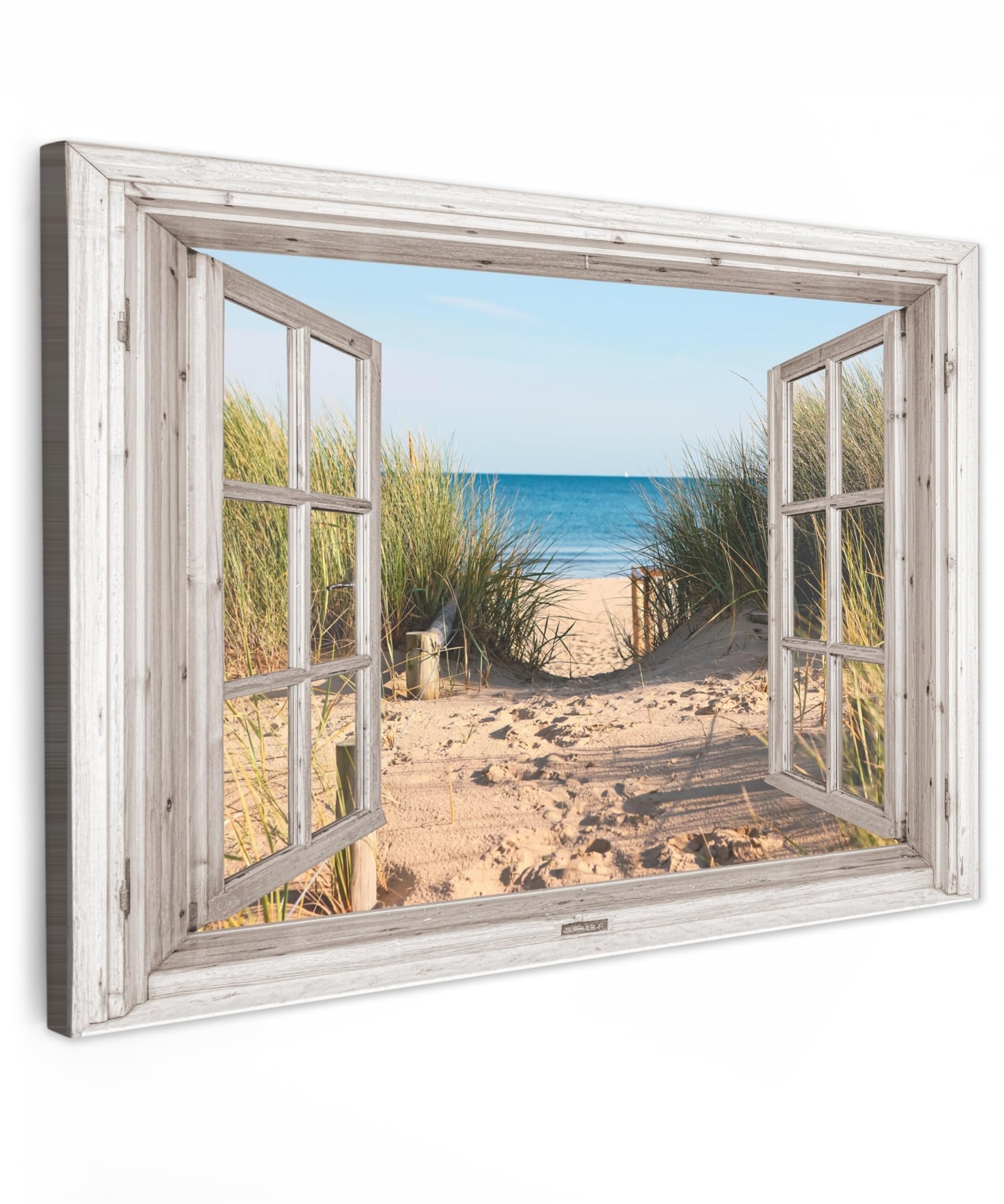 MuchoWow© Cuadros Decorativos Modernos para Sala 120x80 cm Lienzos Decoracion Pared Salon Quadros Decoração Dormitorios Vista desde la ventana - Playa - Mar - Dunas - Arena - Agua