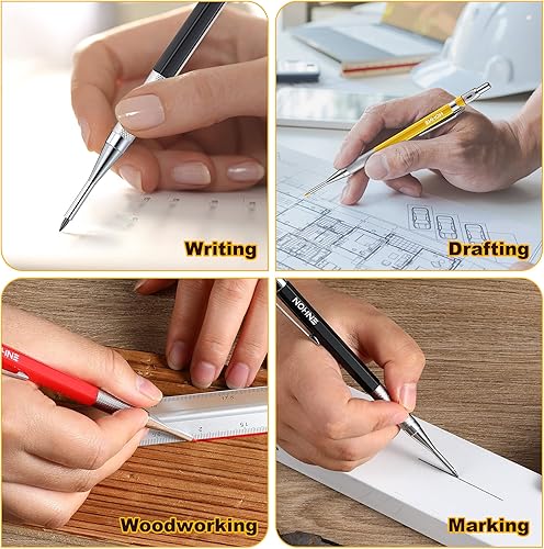Miniatura 5 de Enhon Juego de 3 lápices de carpintero mecánico de 0.079 pulgadas con 36 recambios de marcadores y sacapuntas, herramienta de marcado de carpintería
