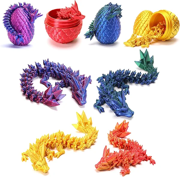bgezxuy 4 Pcs Mini 3D Printed Dragon Eggs with Dragons Inside, Articulated Crystal Dragon in Dinosaur Egg, Birthdays, Halloween Decorations Indoor Outdoor for Girls Boys