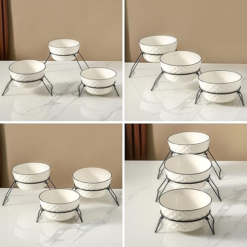 Miniatura 6 de XINLTC Soporte para servir de 3 niveles con estante de metal plegable, cuencos de 3 niveles para servir alimentos, soporte de exhibición para