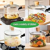 Vista 7 de 2 Pack Glass Saucepan Set, 60oz/1.8L Clear Glass, Heat-resistant Simmer Pot for Pasta, Soup, Milk, Cookware with Lid and Long Handle
