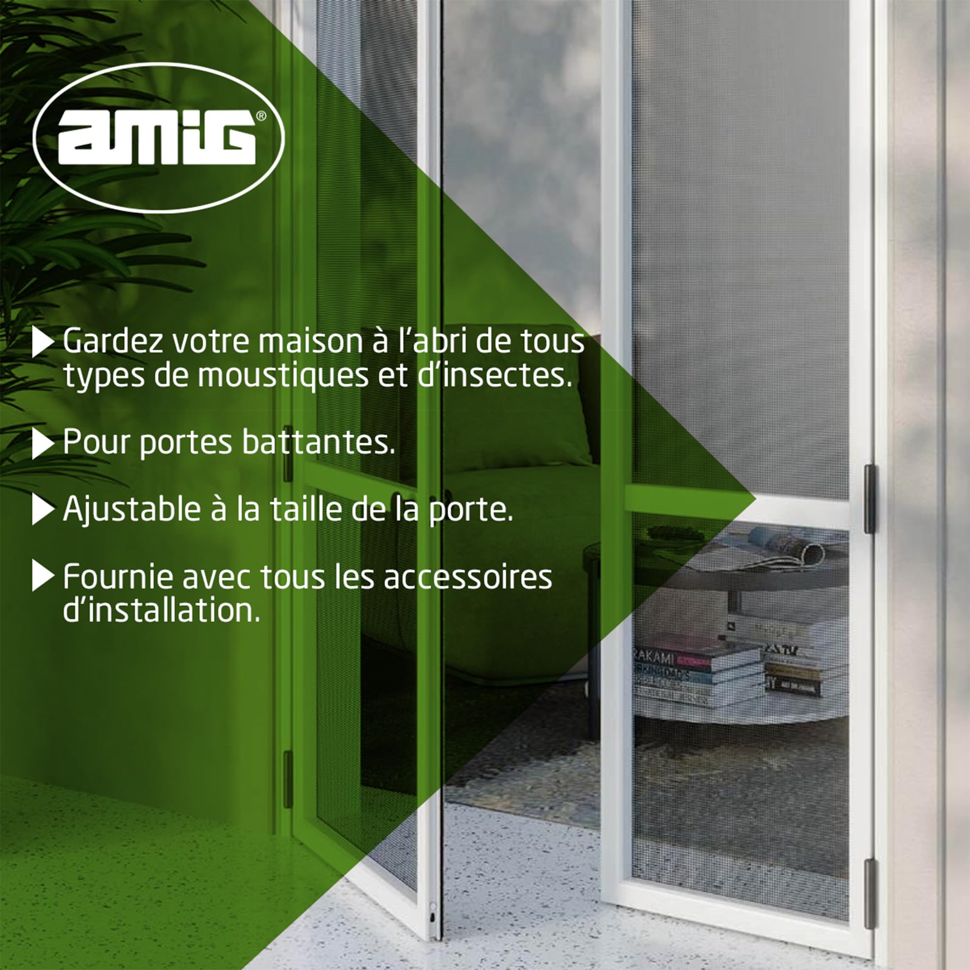Amig - Moustiquaire pour porte - 100 x 220 cm - Ajustable - Kit complet avec cadre, maille et accessoires - Aluminium et fibre de verre - Blanc/Gris - Protection contre moustiques