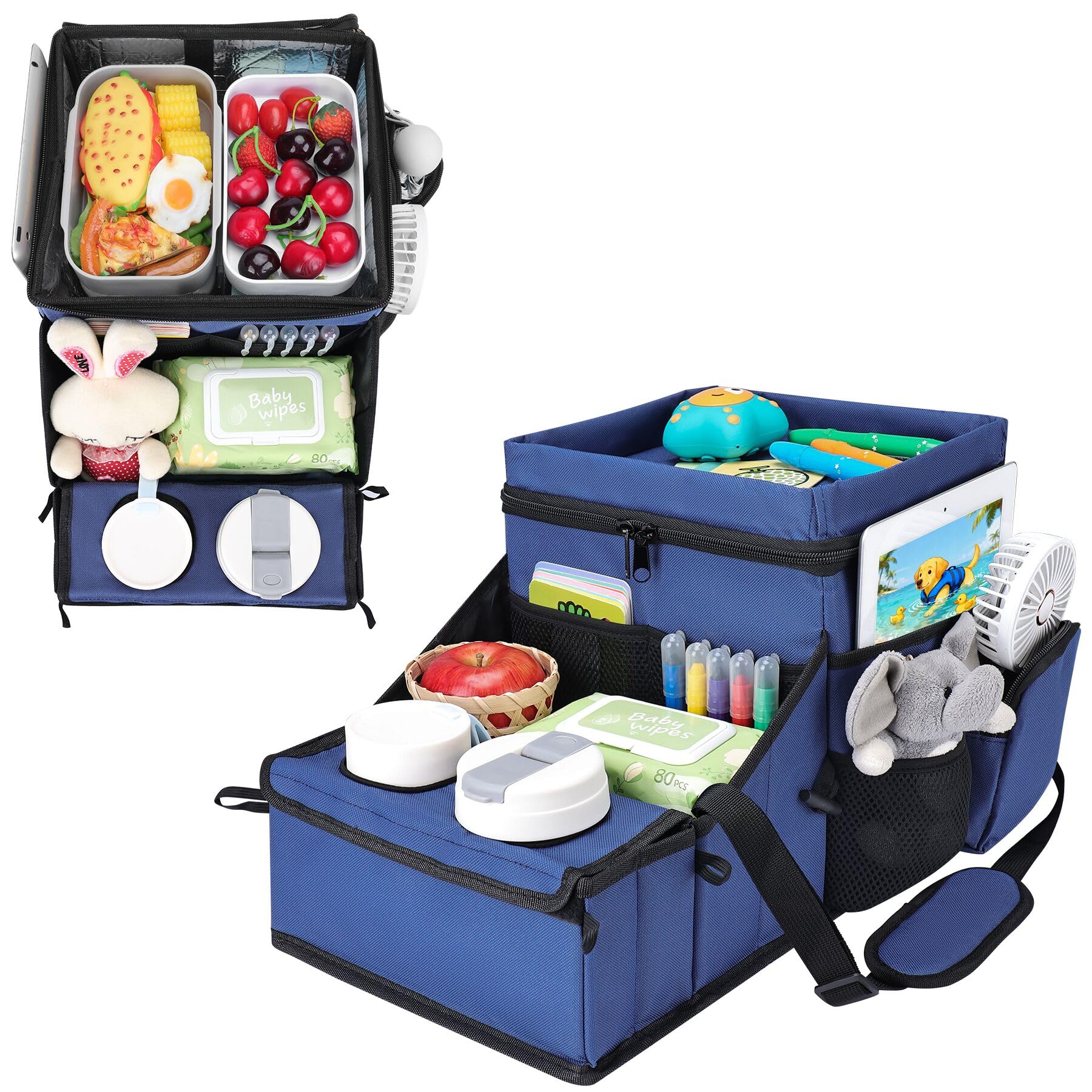 INFANZIA Autositz Organizer, Beifahrersitz Organizer Kinder mit ​​Thermotaschen​, Kofferraum Organizer für Vorderen Rücksitz mit Getränkehalter und Autoaufbewahrung für Spielzeug, Snacks (Blau)