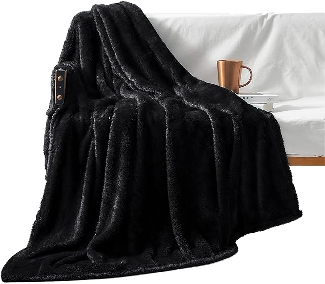 Exclusivo Mezcla Fuzzy Fleece Throw Blanket, 127x178 CM Sofa Throws, Soft Flannel Throws for Sofa, Black Blanket