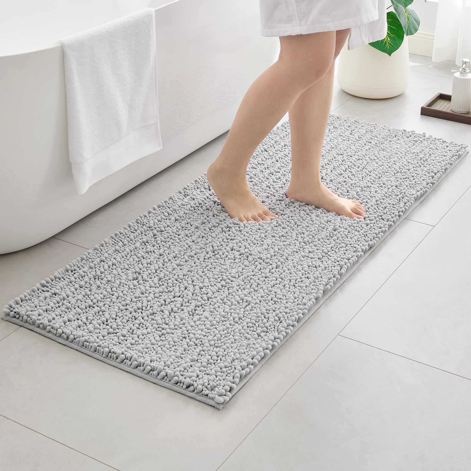 Bathroom Rugs 70x24,Extra Soft Absorbent Chenille Bath Rugs, Silver