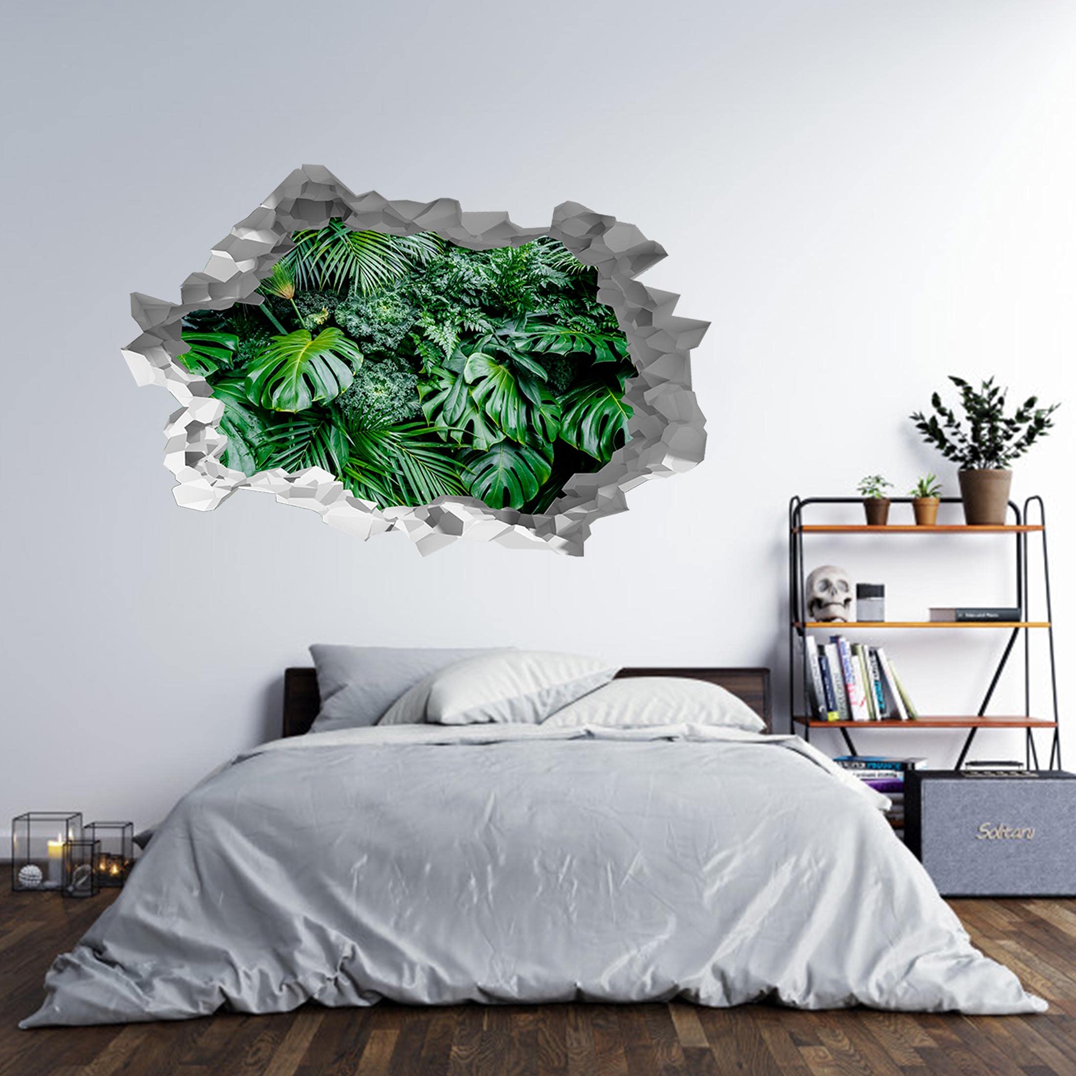 Amazon.de: Tropisches Monstera-Blatt 3D-Loch in der Wand Effekt B  Wandaufkleber, 125 cm x 83 cm