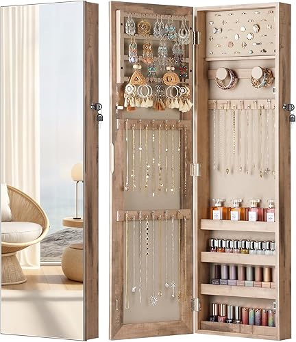 Miniatura 8 de Nicetree Armario de joyería con espejo de 8 LED organizador de armario de joyería con espejo de pantalla completa montaje en paredpuerta espejo de