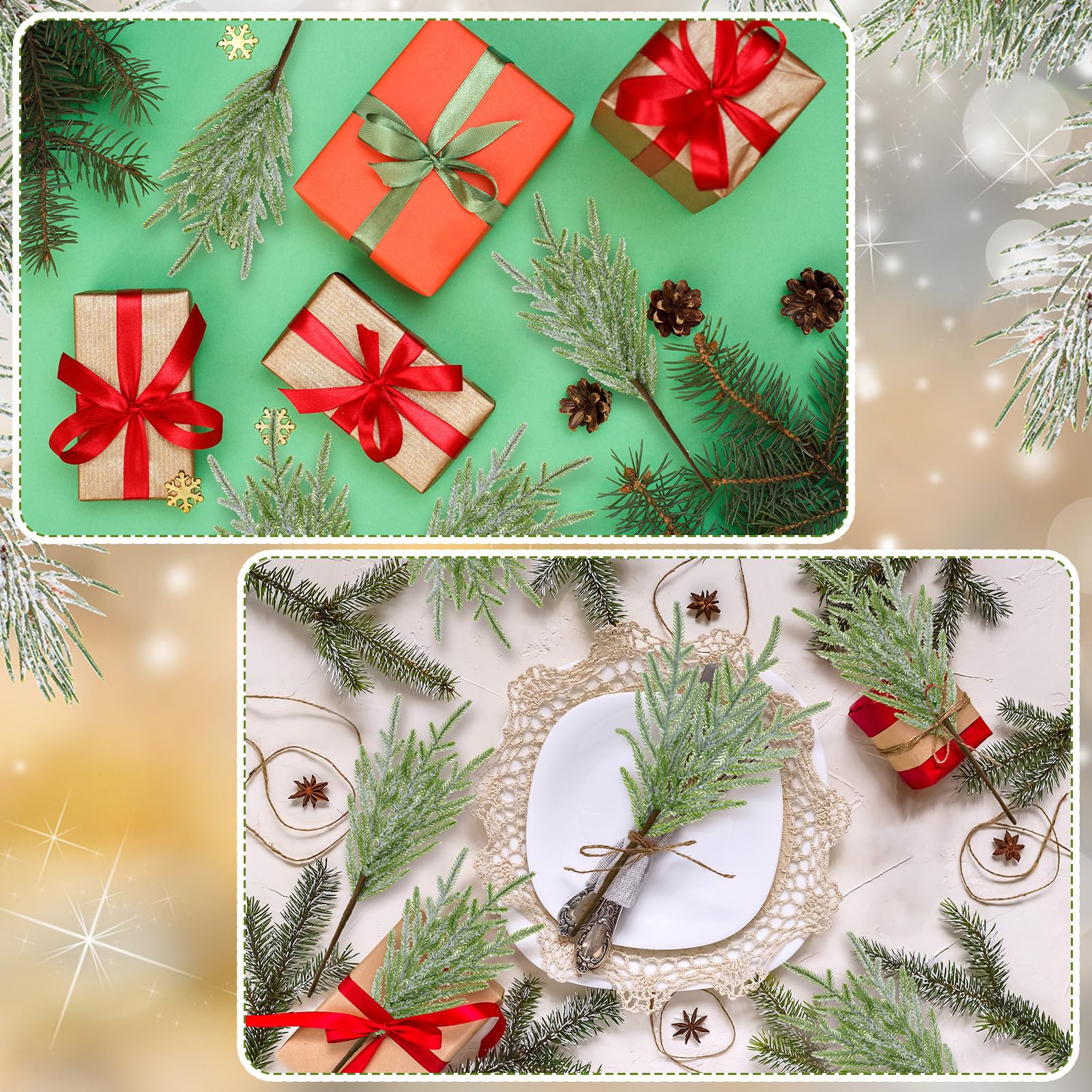 Chuangdi 12 púas artificiales para árbol de Navidad de 16 pulgadas, ramas de pino artificiales de Norfolk para árbol de Navidad, jarrón, corona, manualidades, arreglos florales, decoración del hogar,