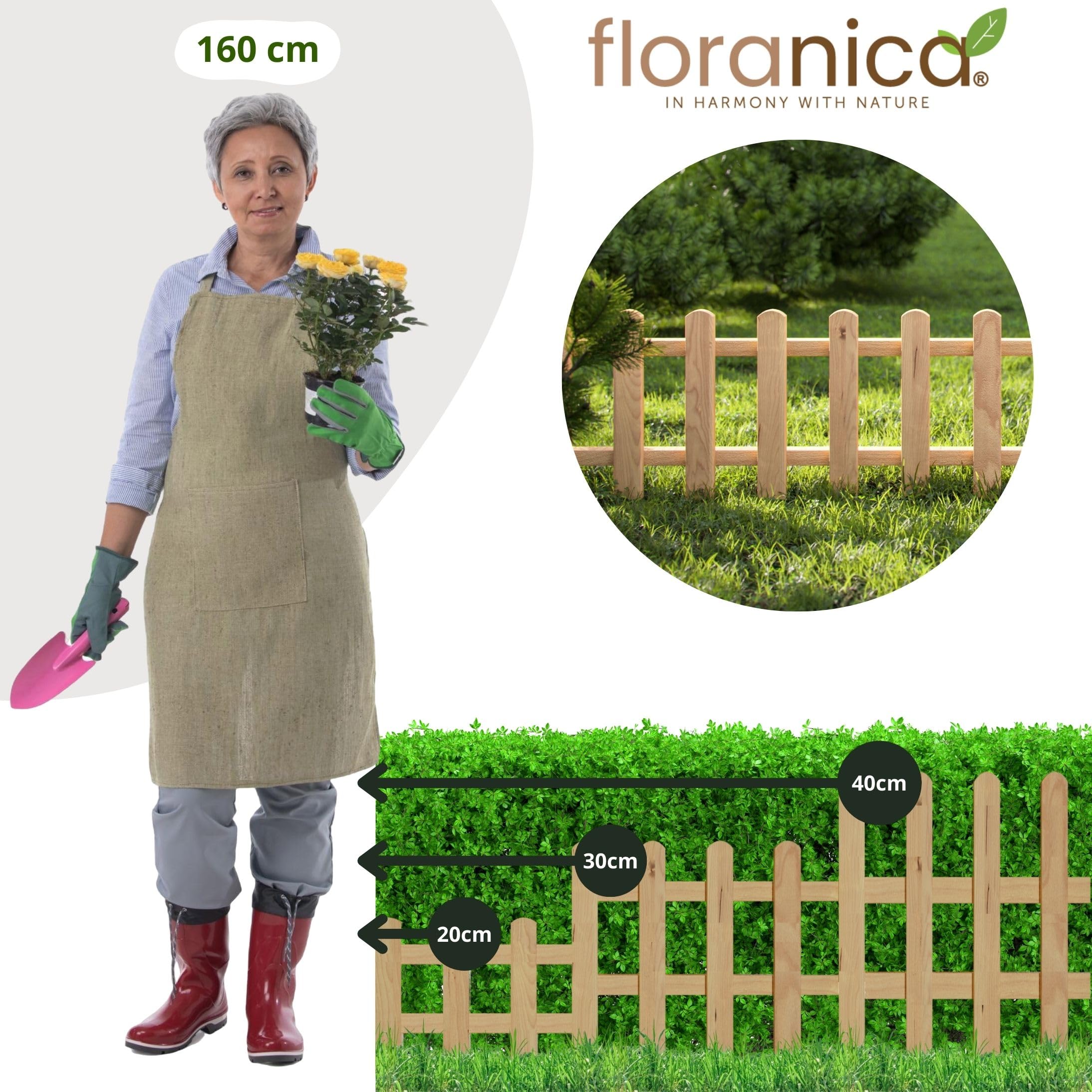 Floranica Set da 4 Staccionata in Legno per Giardino 40 cm x 100 cm Natur Recinzione decorativa da giardino Esterno Steccato in Legno di Pino impregnato Bordure per recinzioni
