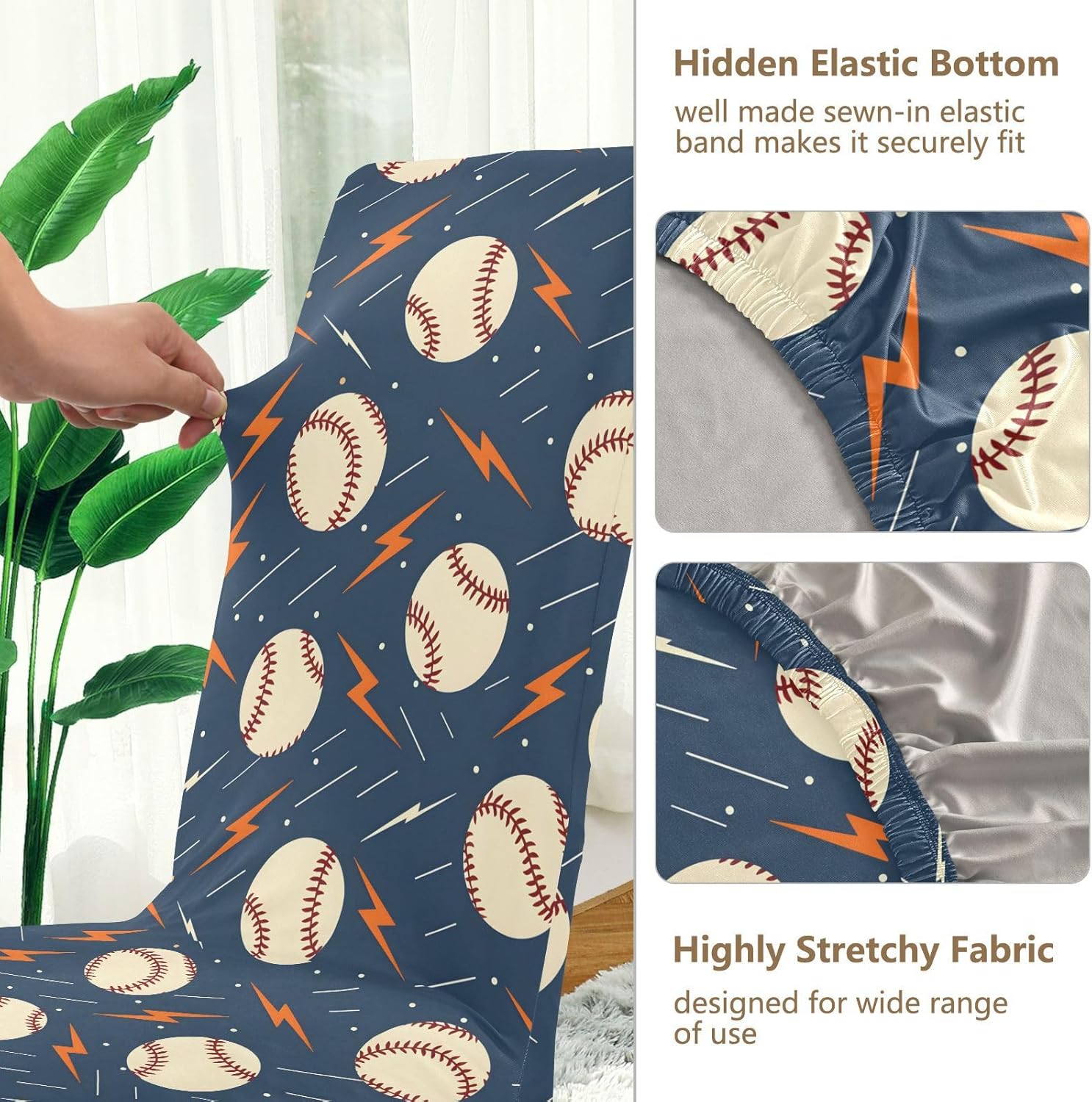 ALAZA Chair Covers for Dining Room, Dynamic Baseballs with Lightning Bolts Pattern Stretch Chair Cover Sets Chair Protector Removable Washable for Ktichen Restaurant Hotel