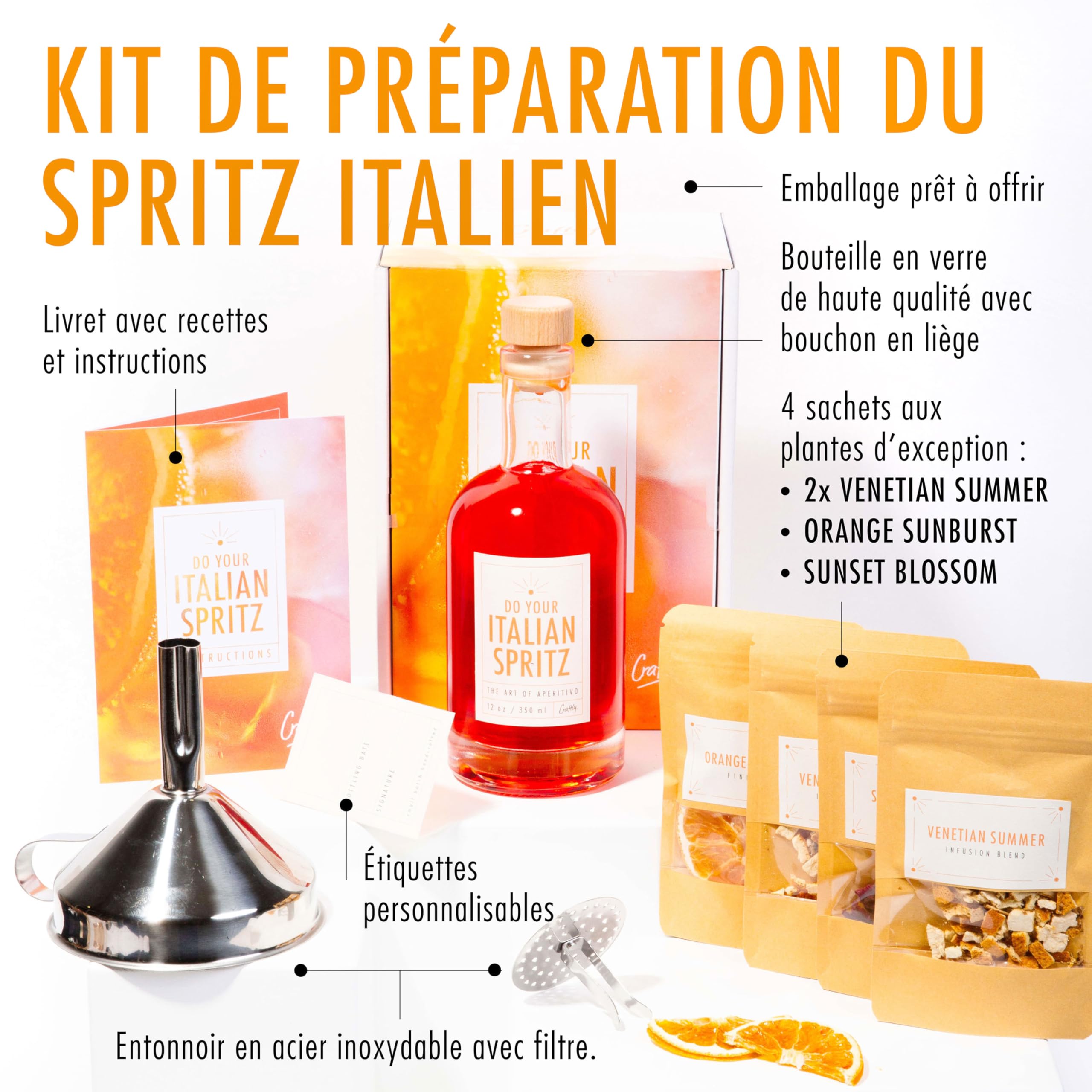 Craftly Kit d'infusion italienne Spritz – Expérience d'apéritif unique à la maison | Kit de cocktail DIY pour apéritivo et spritz