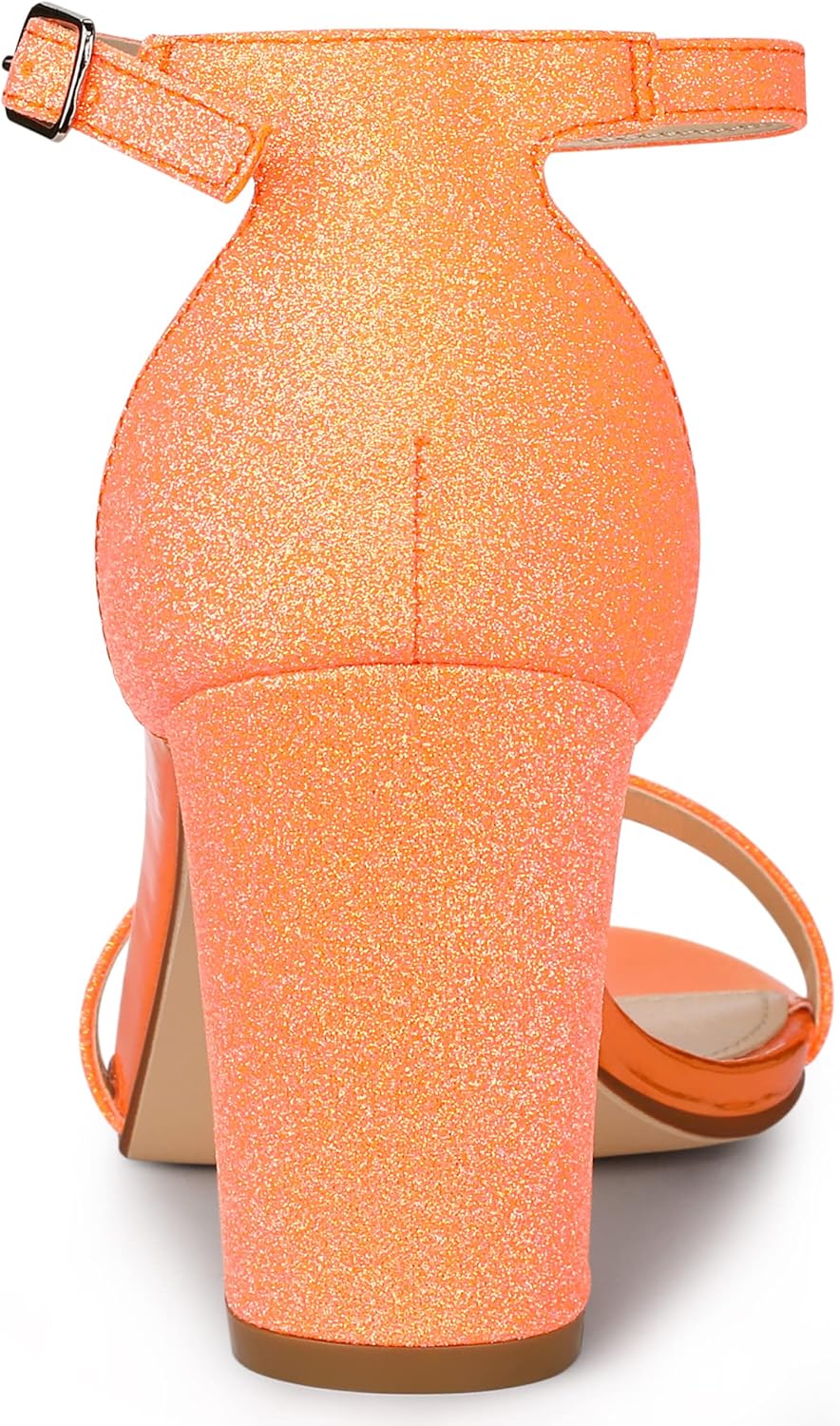 Allegra K Women's Glitter Ankle Strap Chunky Heels Orange Sandals - 6 M US - Image 3