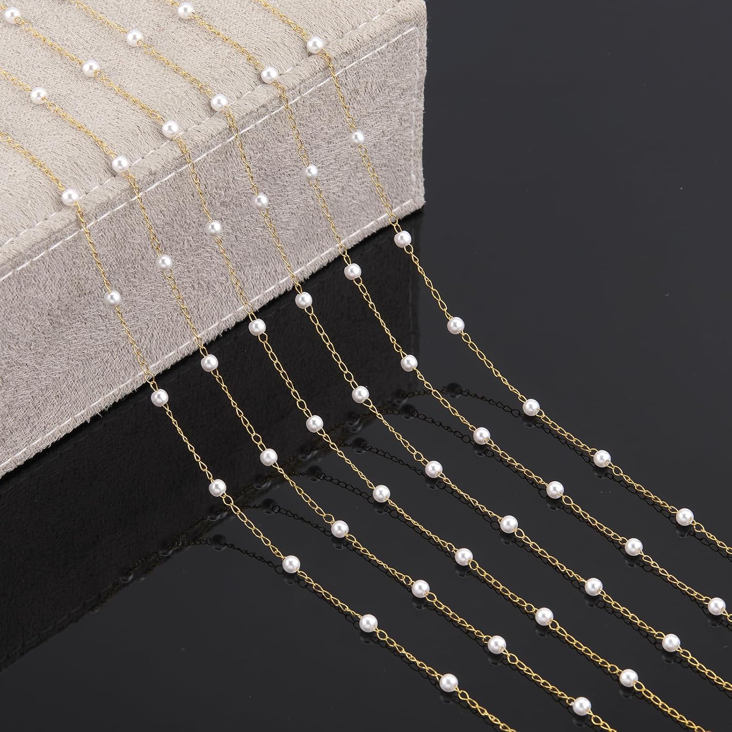 YOUBEIYEE 5 Meters Artificial Pearl Bulk Chain Gold Plated Stainless Steel Twist Cable Chains for Jewelry Making
