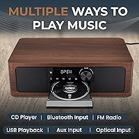 Vista 5 de SoundBeast Stereo Shelf System with CD Player, Bluetooth, FM Radio, USB Playback, Aux in, Optical in, Alarm Clock, & Remote Control