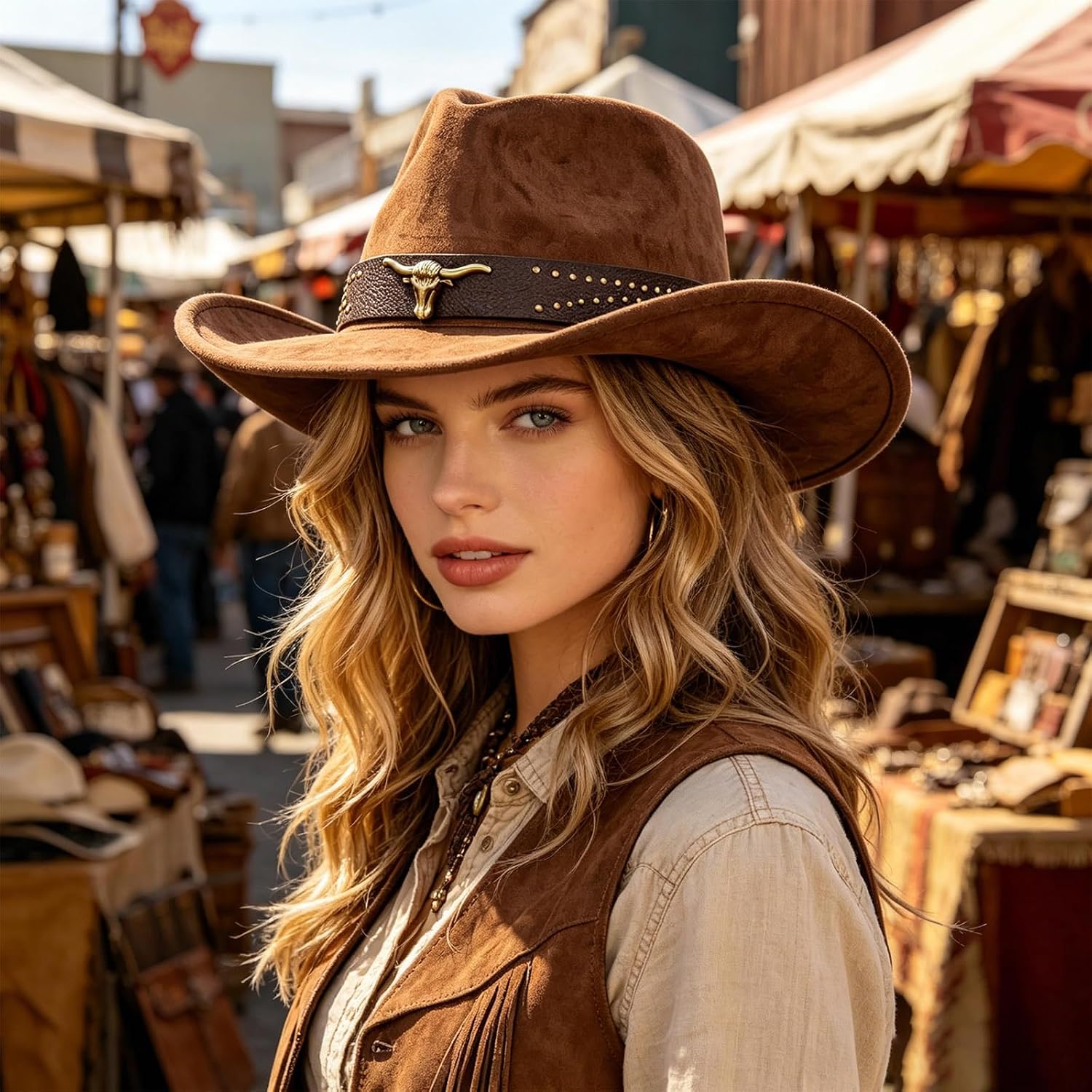 Cowboy Hat for Men and Women Vintage Denim Cattlemans Hat Stylish Unisex Western Hat Durable Soft Comfortable Western Style Accessory (Coffee,Size: M)