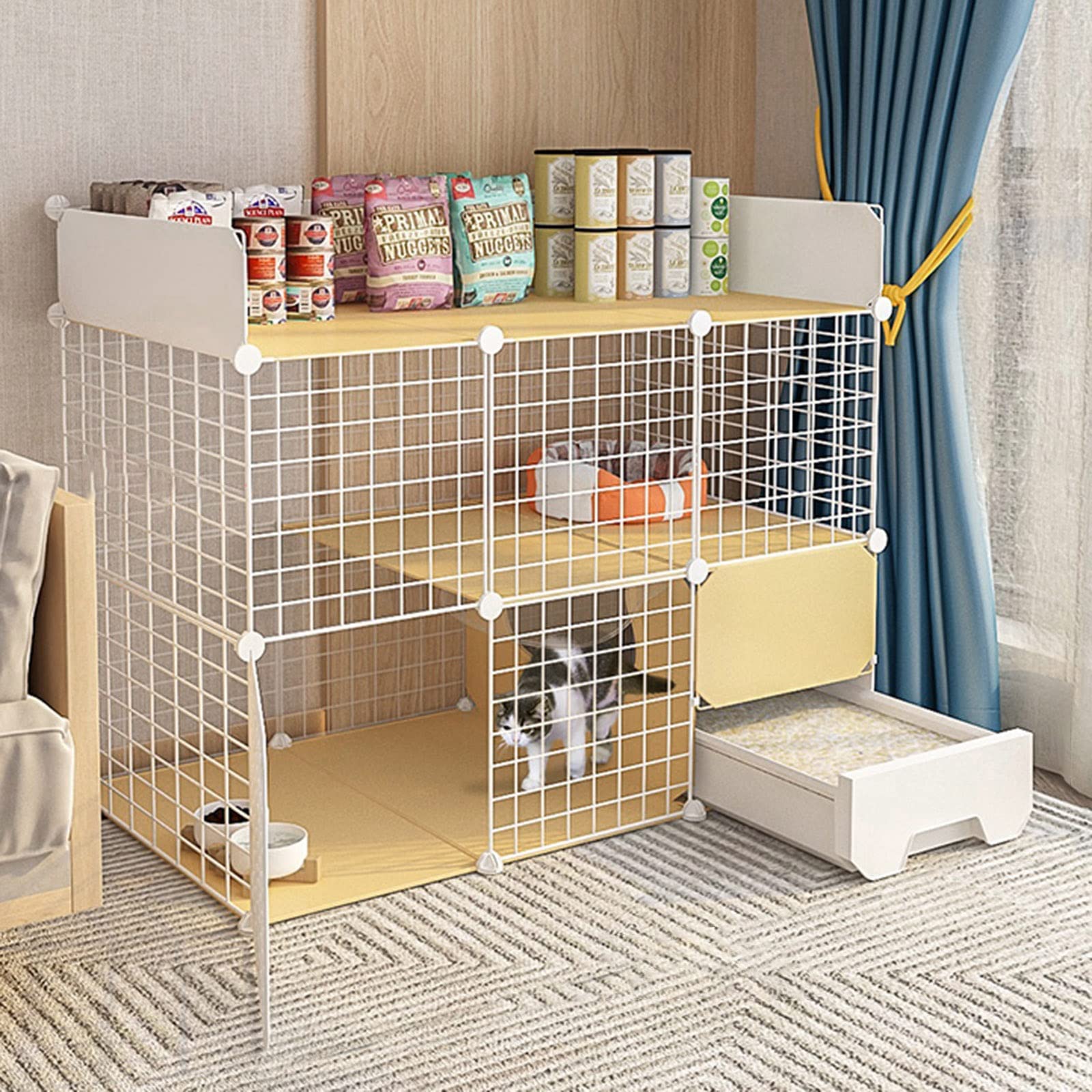 Cage pour chat en fil de fer modulable de 111x49x127 cm pour l'intérieur