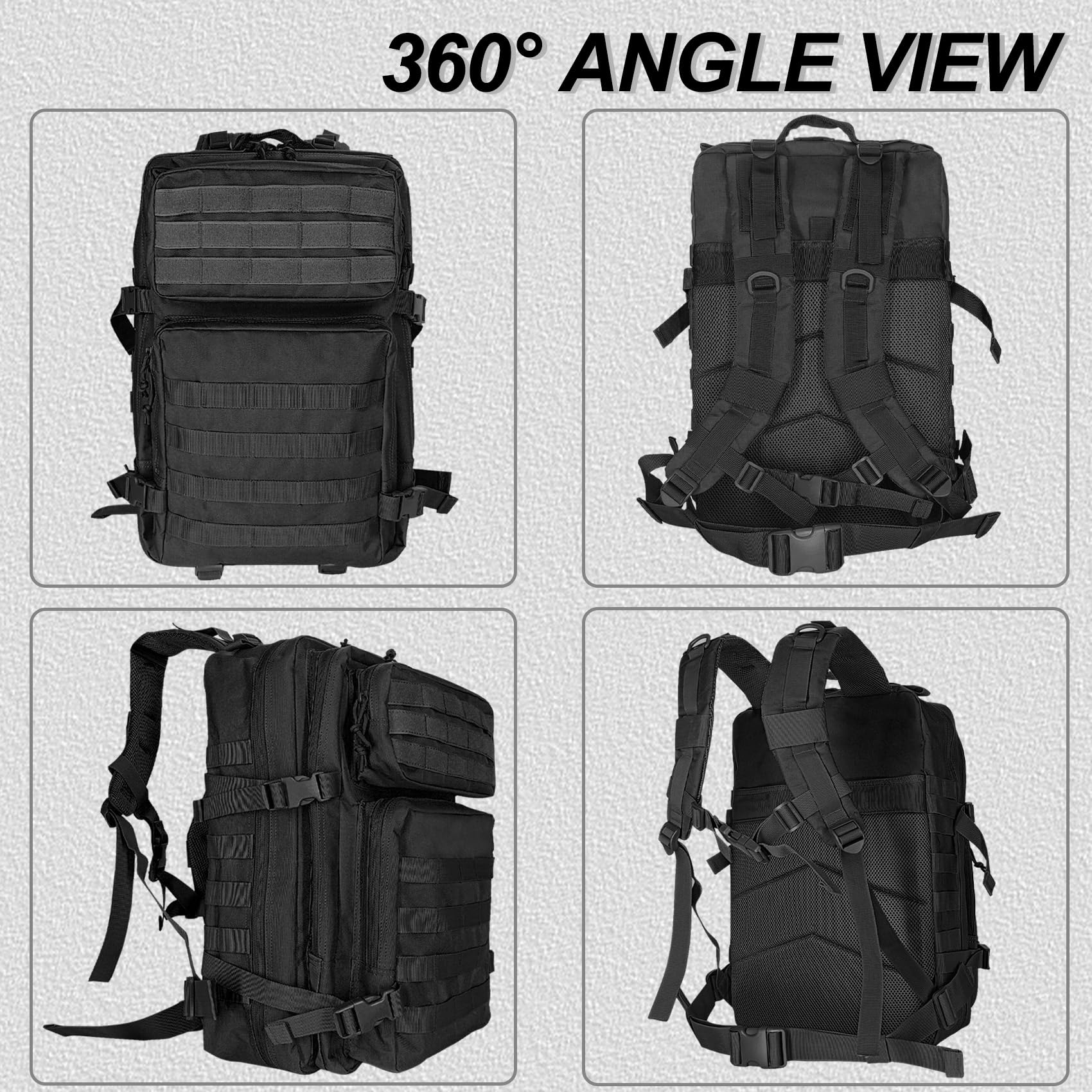 Militär Rucksack Herren,45L Groß Rucksack Wasserdicht Outdoor Assault Survival Wanderrucksack Herren, Taktischer Backpack Geeignet für Jagd,Wandern,Camping und Andere Outdoor-Aktivitäten (Schwarz)