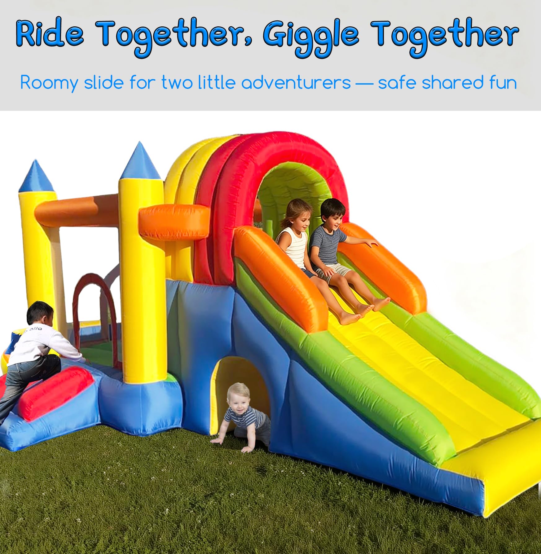 Hongcoral Inflatable Bounce House with Wide Slide, Splash Pool/Ballpit, Secret Crawl Tunnel & Soccer Goal, Multi-Activity Jumping Castle for Toddlers & Big Kids, Outdoor Backyard Playground - 2