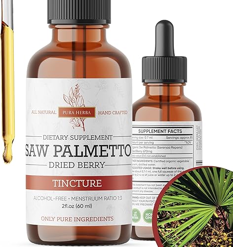 Saw Palmetto Tintura | Extracto de hierbas premium sin alcohol de bayas de palma enana americana | Suplemento botánico líquido | Fórmula herbaria