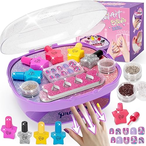 Juego de esmaltes de uñas para niñas, color morado, juguetes para niñas de 5, 6, 7, 8, 9, 10, kit de cuidado de uñas con esmalte de uñas, secador de