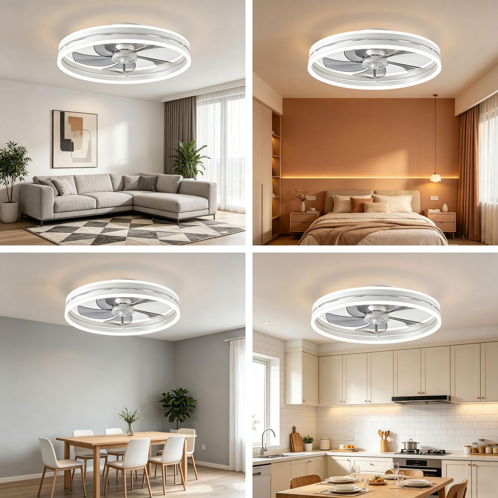 LED Deckenventilator mit Beleuchtung Leise, Dimmbare Deckenleuchte mit Ventilator, Umkehrbare 6-Speed Lampe mit Ventilator, 5 Lüfterflügel, Timer deckenlampe mit licht(Bianco)