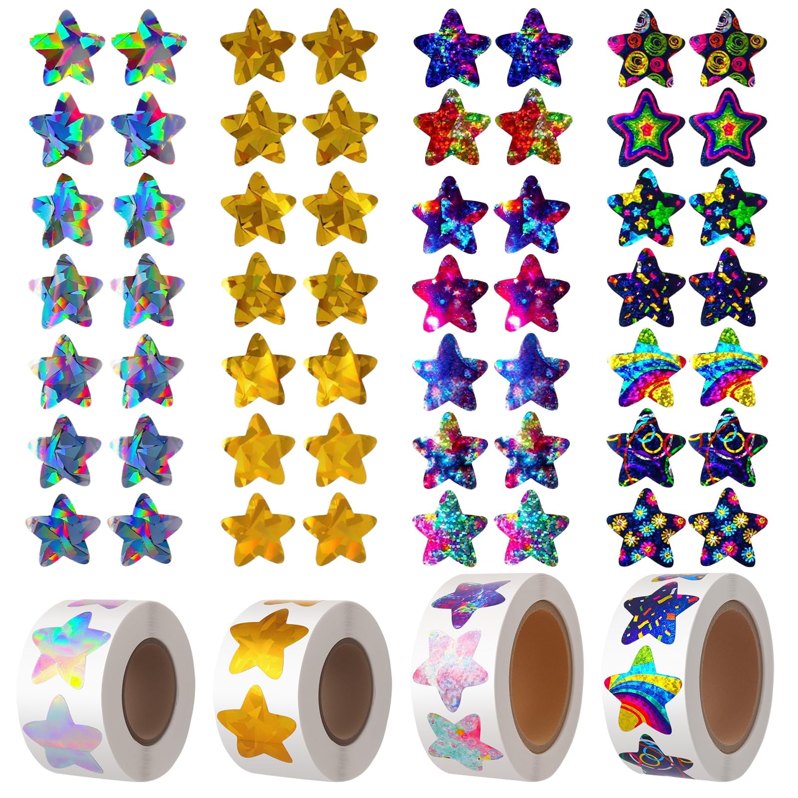 Candcamp 2000 Pcs Star Stickers for Children Students Teachers Classroom, 2.5 CM Shiny Reward Stickers for Crafts Creative Activities, Self Adhesive Sparkly Incentive Sticker, Holographic Star Sticker