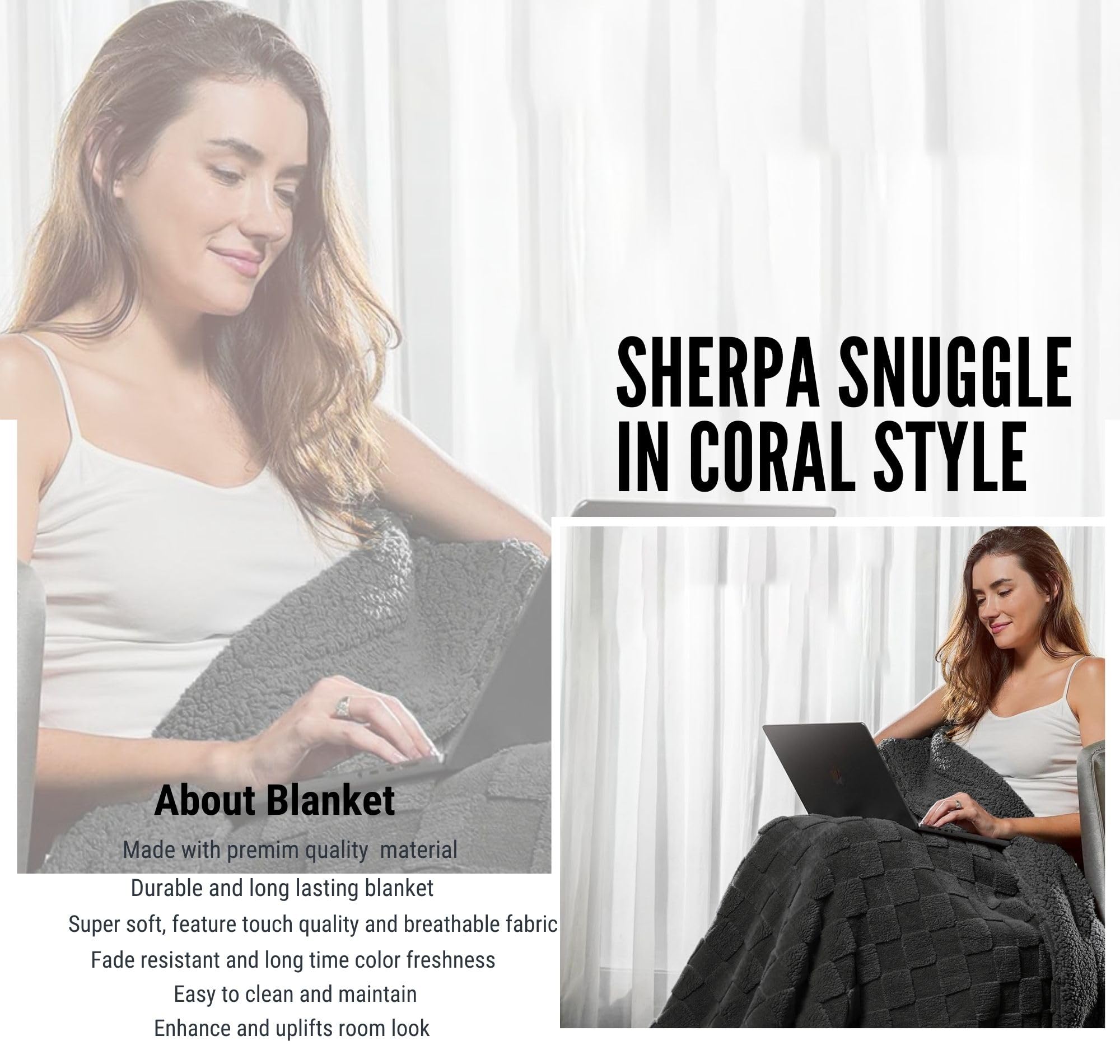 SANMARINO Reversible Sherpa Fleece/Flannel Blanket, 600 GSM โ Thick Fluffy 3D Checkered, Super-Soft, Heavy Winter Couch or Bed Blanket (Grey, Double, 3000 g, 86x88 Inches)