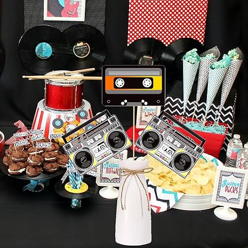 Miniatura 9 de Palos de centro de mesa Boombox de los años 90, decoraciones de fiesta temática de los años 90, 12 piezas de cinta de casete de radio Boombox,