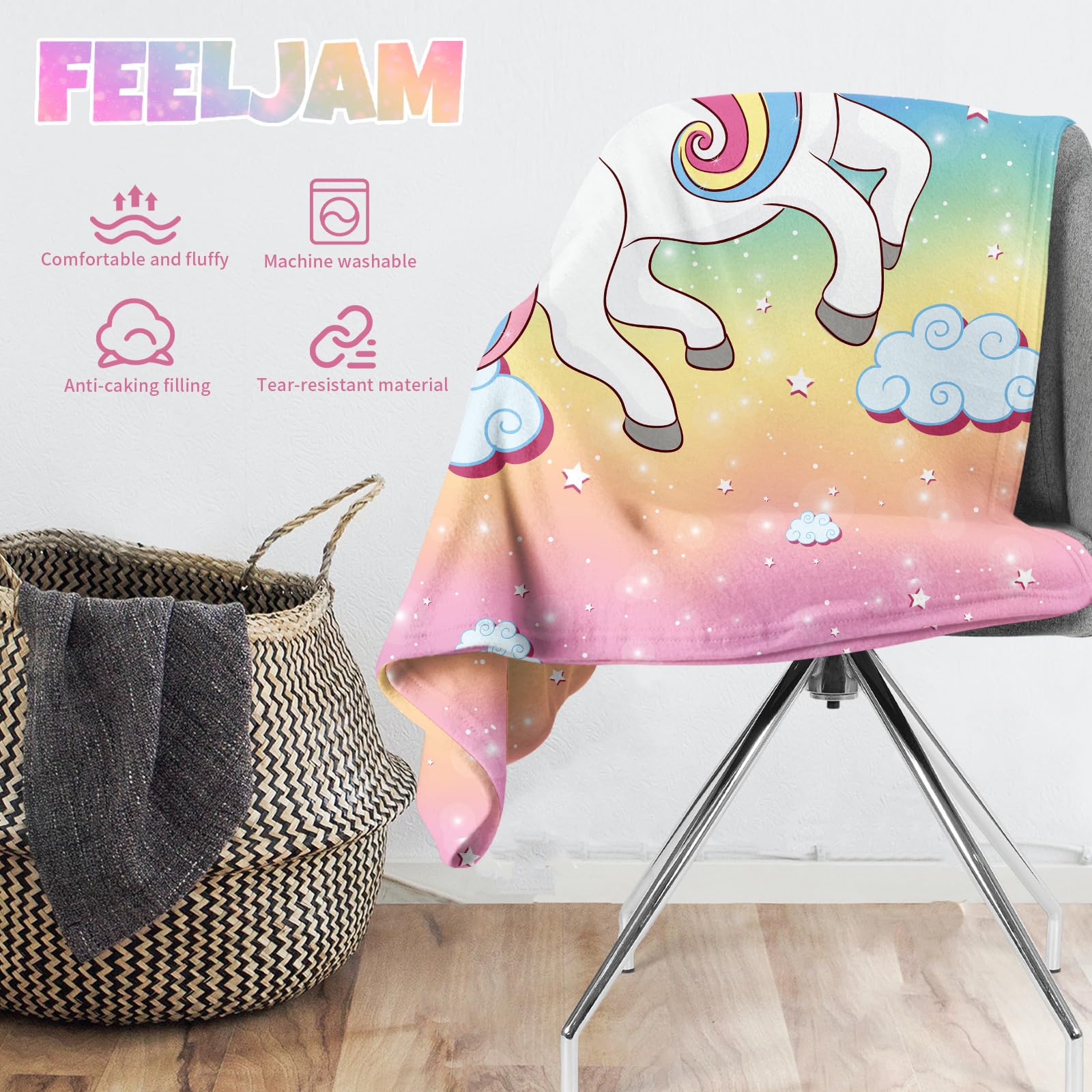 FEELJAM Coperta a forma di unicorno, in morbida flanella, per bambini, in microfibra, 150 x 200 cm, multicolore #2