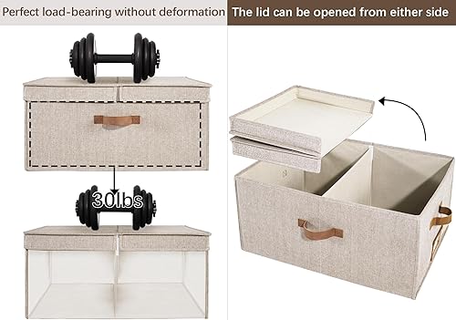Miniatura 3 de StorageWorks Contenedor de almacenamiento de tela, cajas de almacenamiento grandes de 55 L con tapa de doble apertura y tablero divisor,