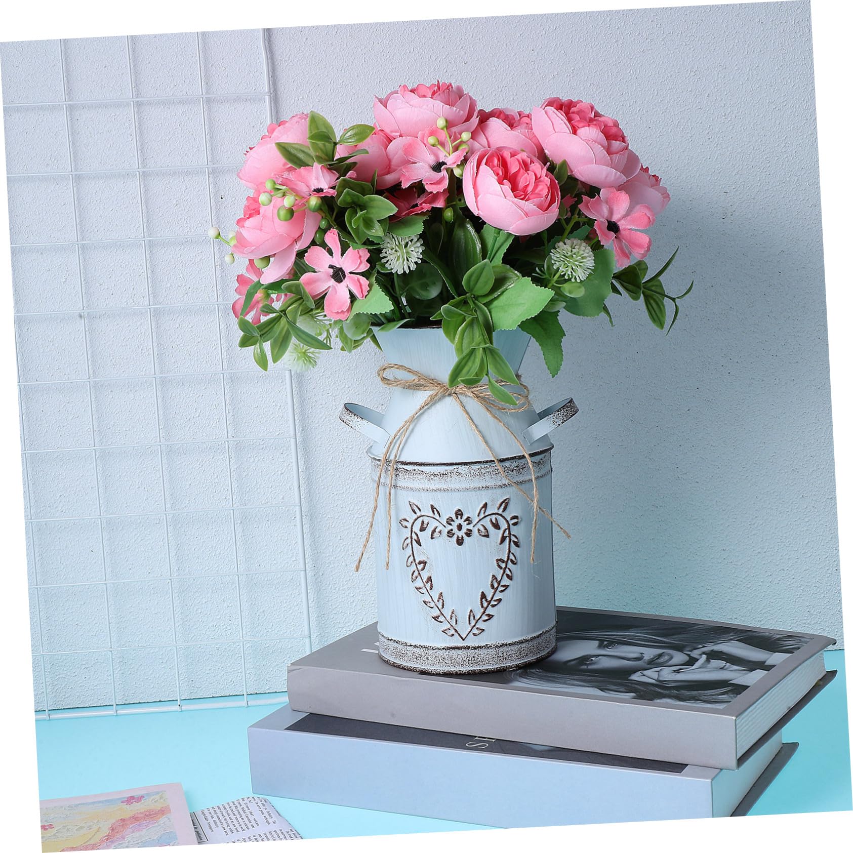 Kolylong Vintage Blumenvase Aus Metall – Landhausstil, Rustikaler Milchkannen-Look, Für Tischdeko, Garten & Wohnzimmer