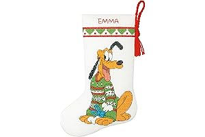Pluto Christmas Stocking Counted Cross Stitch Kit for Beginners, 14 Count White Aida