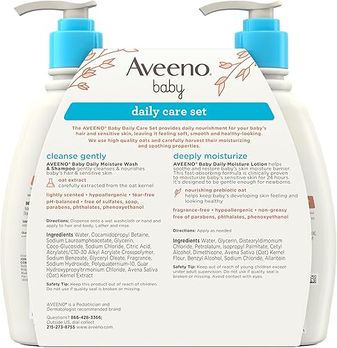 Vista 9 de Aveeno Baby Set de regalo de cuidado diario con extracto de avena y avena prebiótica, contiene loción corporal hidratante diaria y jabón suave