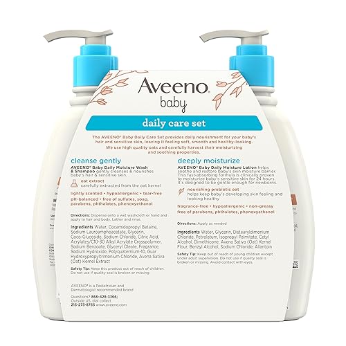 Miniatura 9 de Aveeno Baby Set de regalo de cuidado diario con extracto de avena y avena prebiótica, contiene loción corporal hidratante diaria y jabón suave