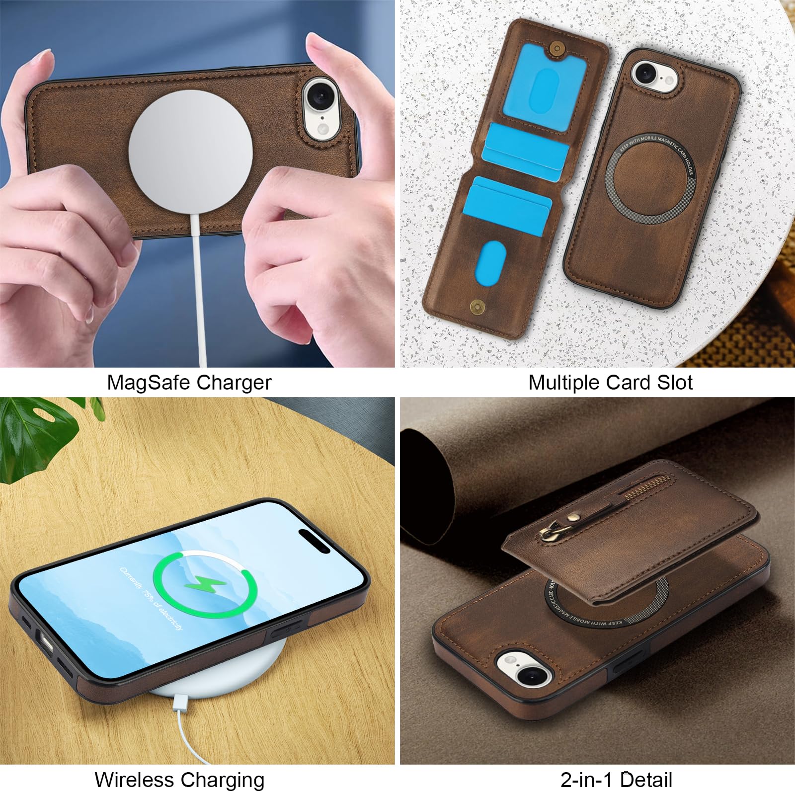 Compatible With IPhone 16 Pro Wallet Case, Magnetic 2 In 1 Detachable Card Holder Case With MagSafe, Vintage Leather RFID Blocking Flip Kickstand Case For Men Women, 6.3 Inch