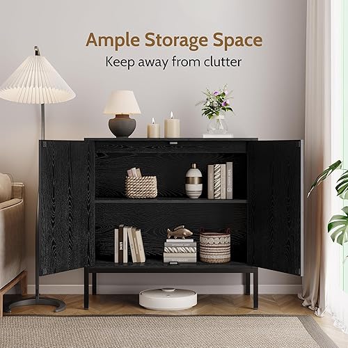 Miniatura 4 de Yechen Gabinete de almacenamiento con 2 puertas de ratán natural hechas a mano mesa de consola gabinete de bufé gabinete de ratán para sala de estar