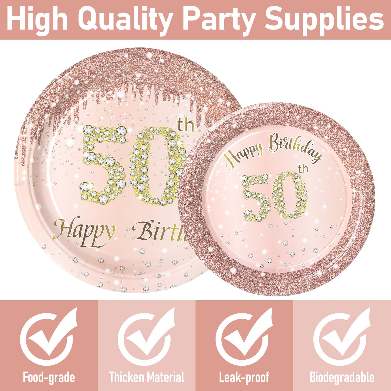 Set Stoviglie Festa 96 Pezzi Rosa Oro | PARTY GO | Per 24 Ospiti | Compleanno 40 Anni