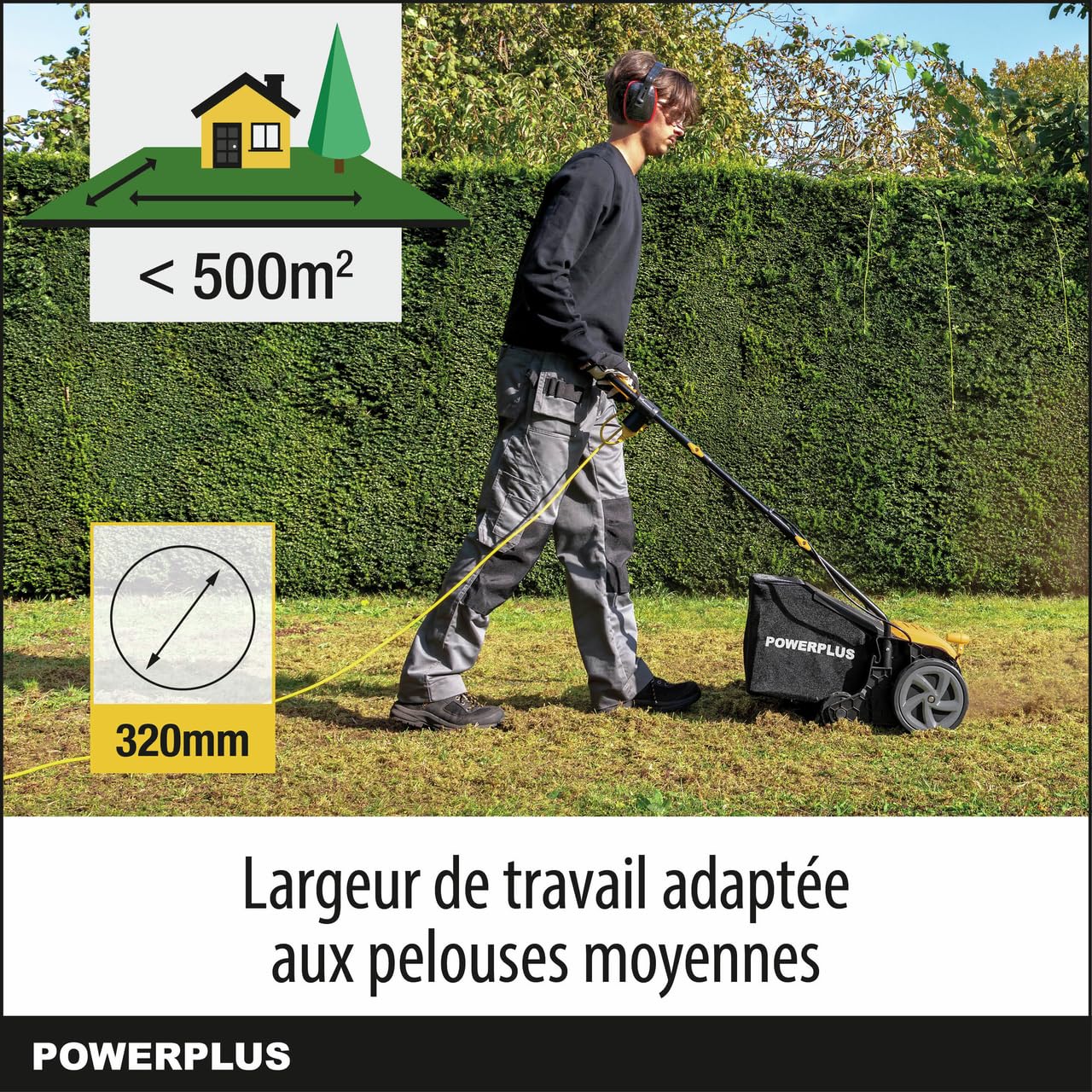 Powerplus Scarificateur Gazon Électrique POWXG75130-1300 W et Largeur de Coupe de 320 mm, 2-en-1 Aérateur et Scarificateur