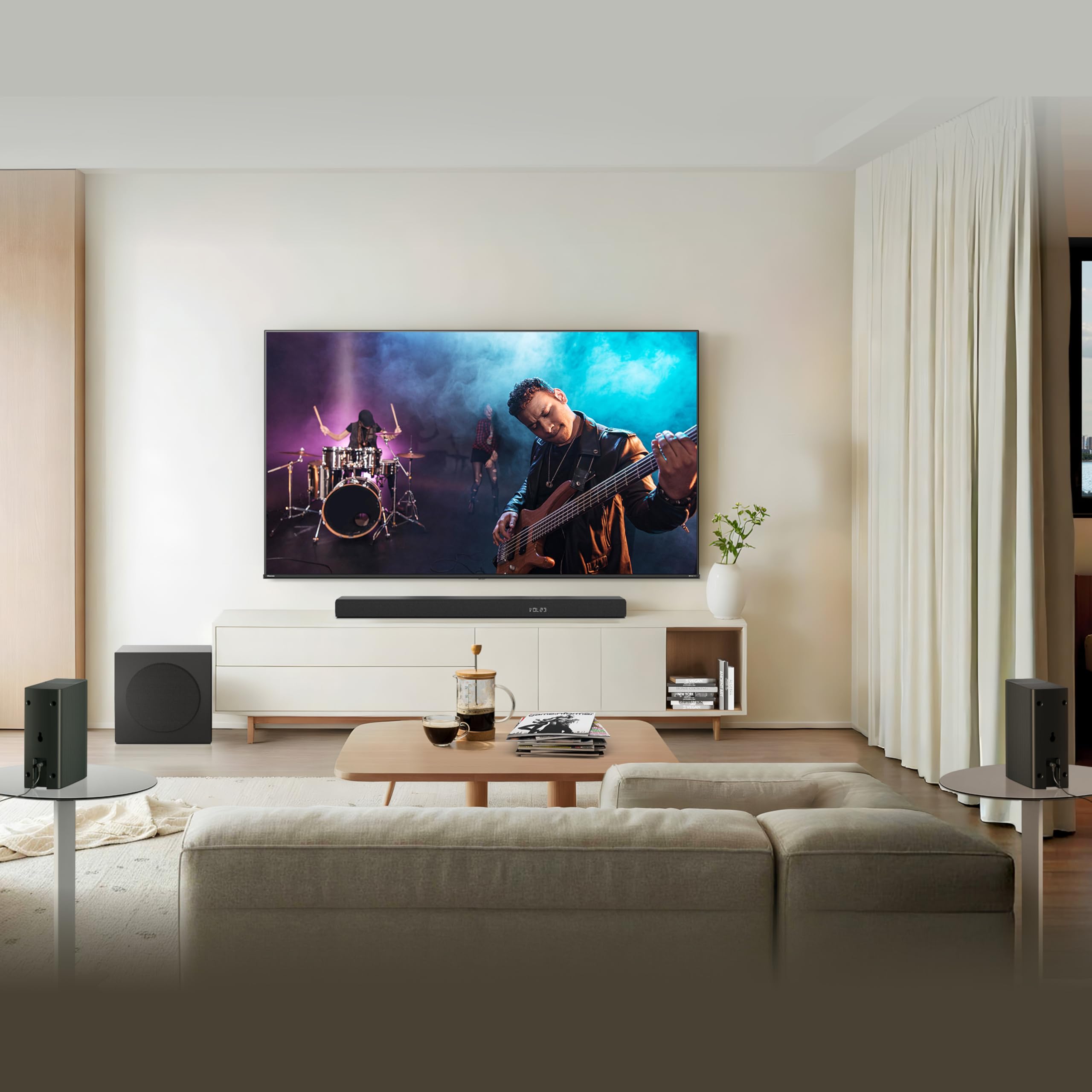 Hisense HS5100-5.1 - Barra de Sonido de Canal con subwoofer inalámbrico de 6.5 Pulgadas, Potencia de Audio máxima de 540 W, Bluetooth inalámbrico 5.3, Alimentado por DTS Virtual:X, HDMI