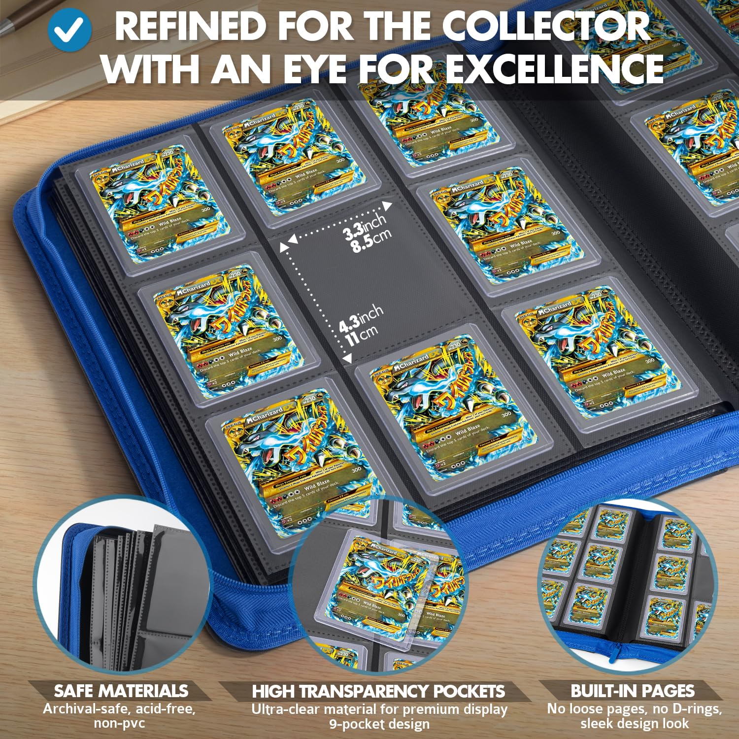 FunGuys Raccoglitore con apertura dall'alto - Raccoglitore per carte collezionabili con capacità 252, album con cerniera laterale con layout a 9 tasche per TCG, Yu-Gi-Oh!, MTG