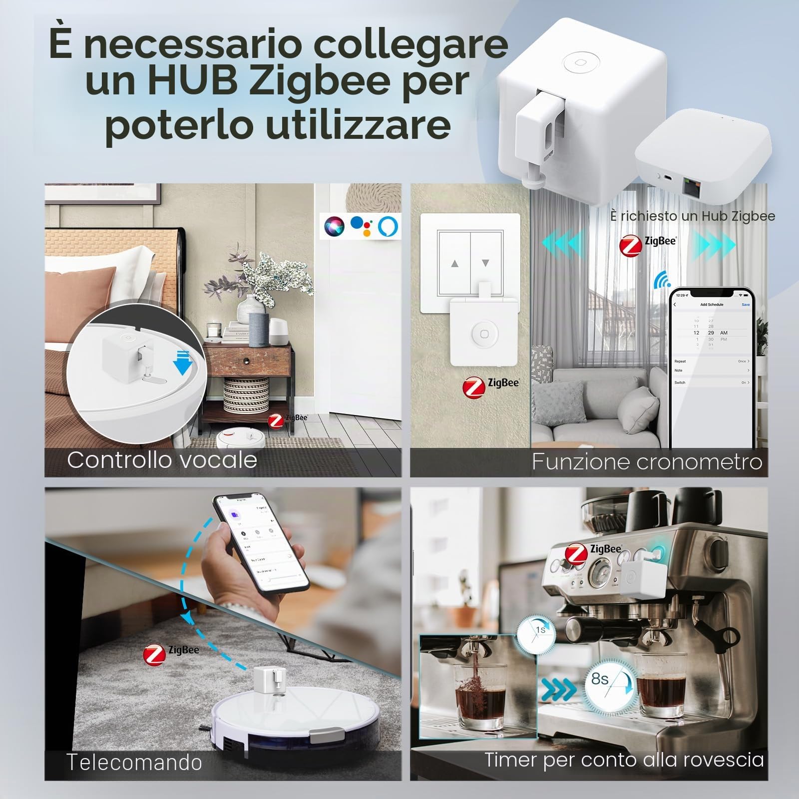 MOES Zigbee Fingerbot Plus Smart Switch Toggle, Pulsante Intelligente Pusher con Controllo Touch,Compatibile con Smart Life/Tuya APP，per Alexa/Google Home e Timer Controllo