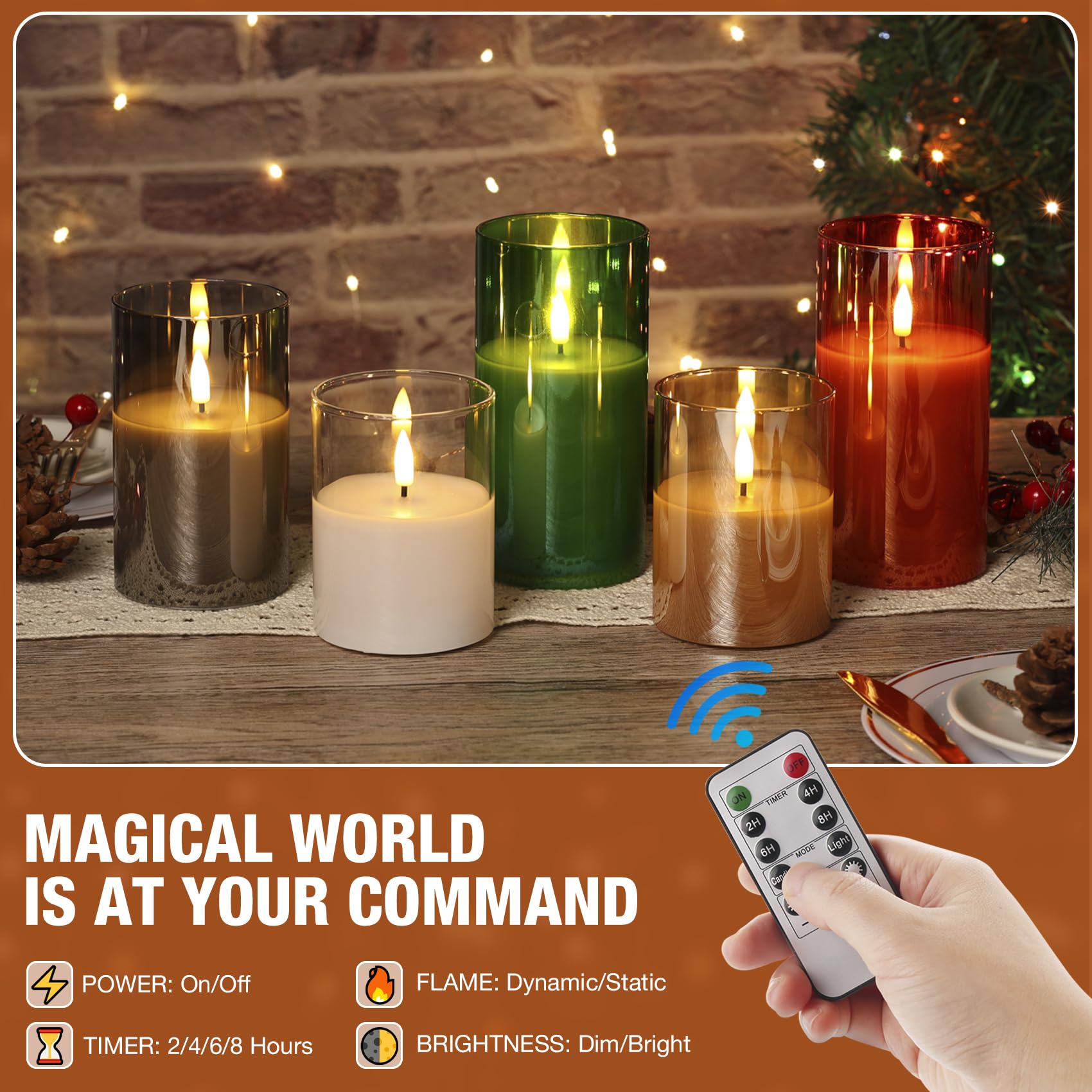 Lot De 5 Bougies LED Avec Télécommande - Hauteurs 14 à 20 Cm, Diamètre 5 Cm - Effet Vacillant, Minuterie, Piles Incluses