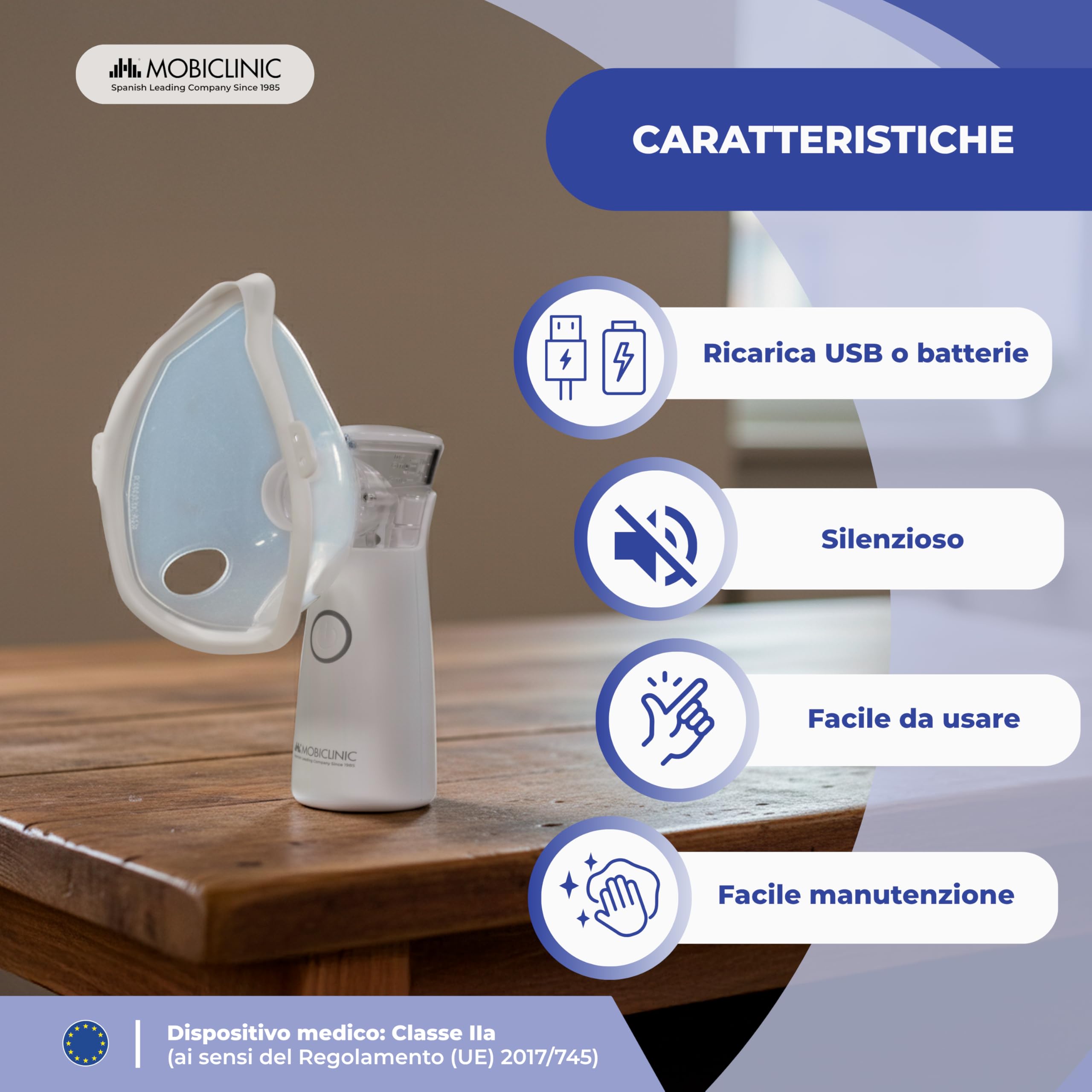 Mobiclinic®, Aerosol Portatile Silenzioso, Boccaglio e 2 Maschere, Adulti e Bambini, Custodia per il Trasporto, Silenzioso, Compatto, Asma, Nebumobi1